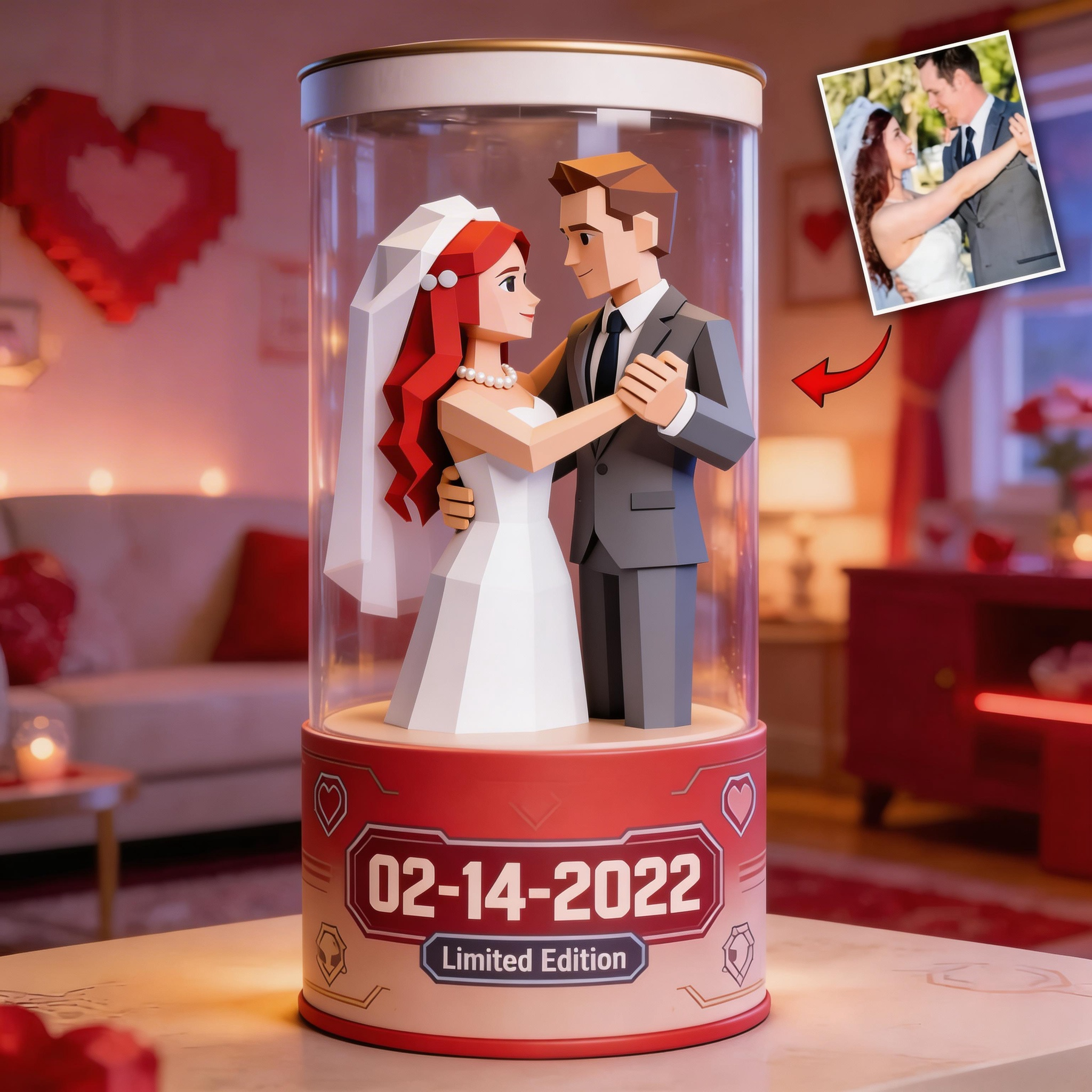 Custom Photo Cartoon Couple Space Capsule Personalized Low-Poly Decorative Ornament – A Special Gift for Her