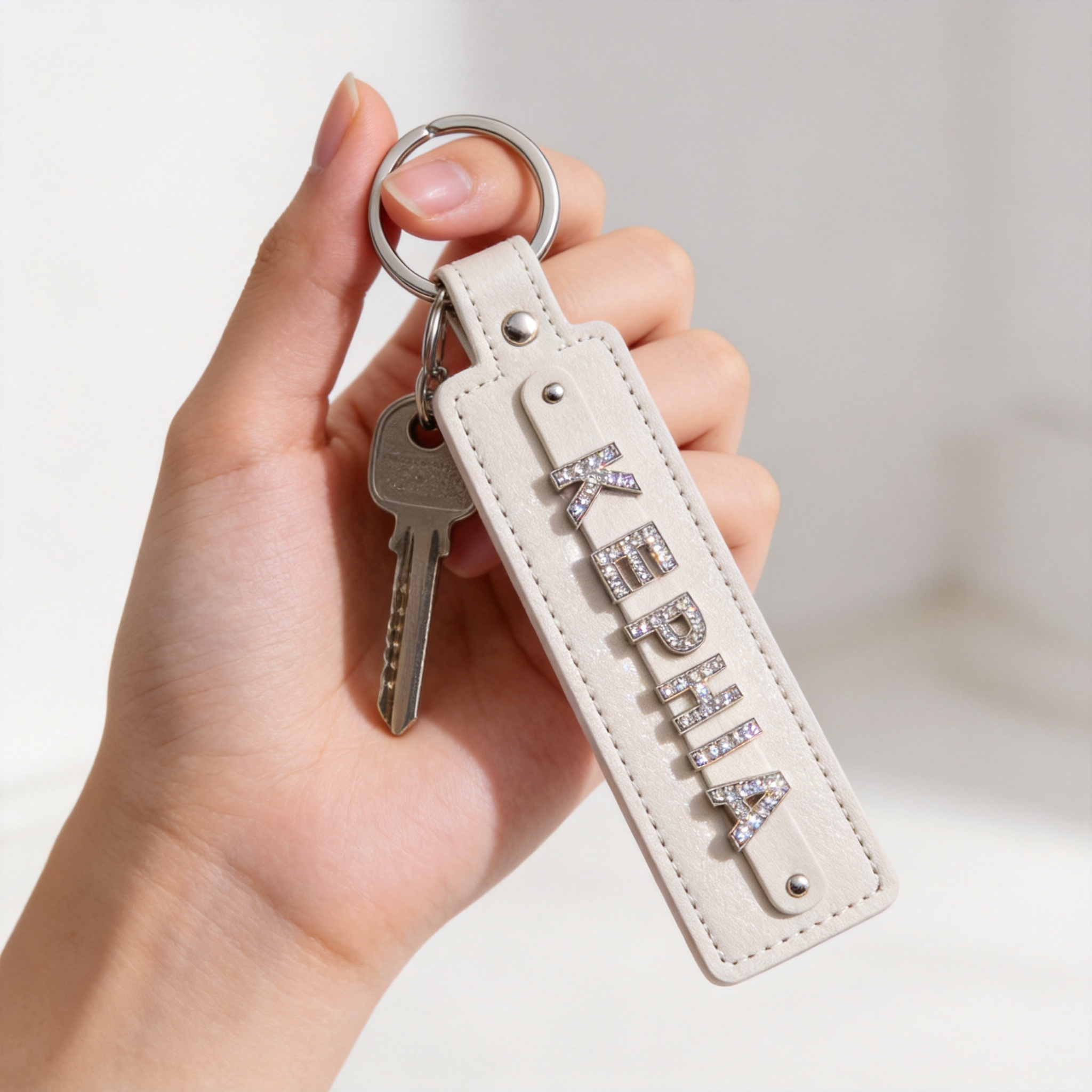 Custom Rhinestone Letter Leather Keychain – Personalized Name Initial Bag Charm Gift