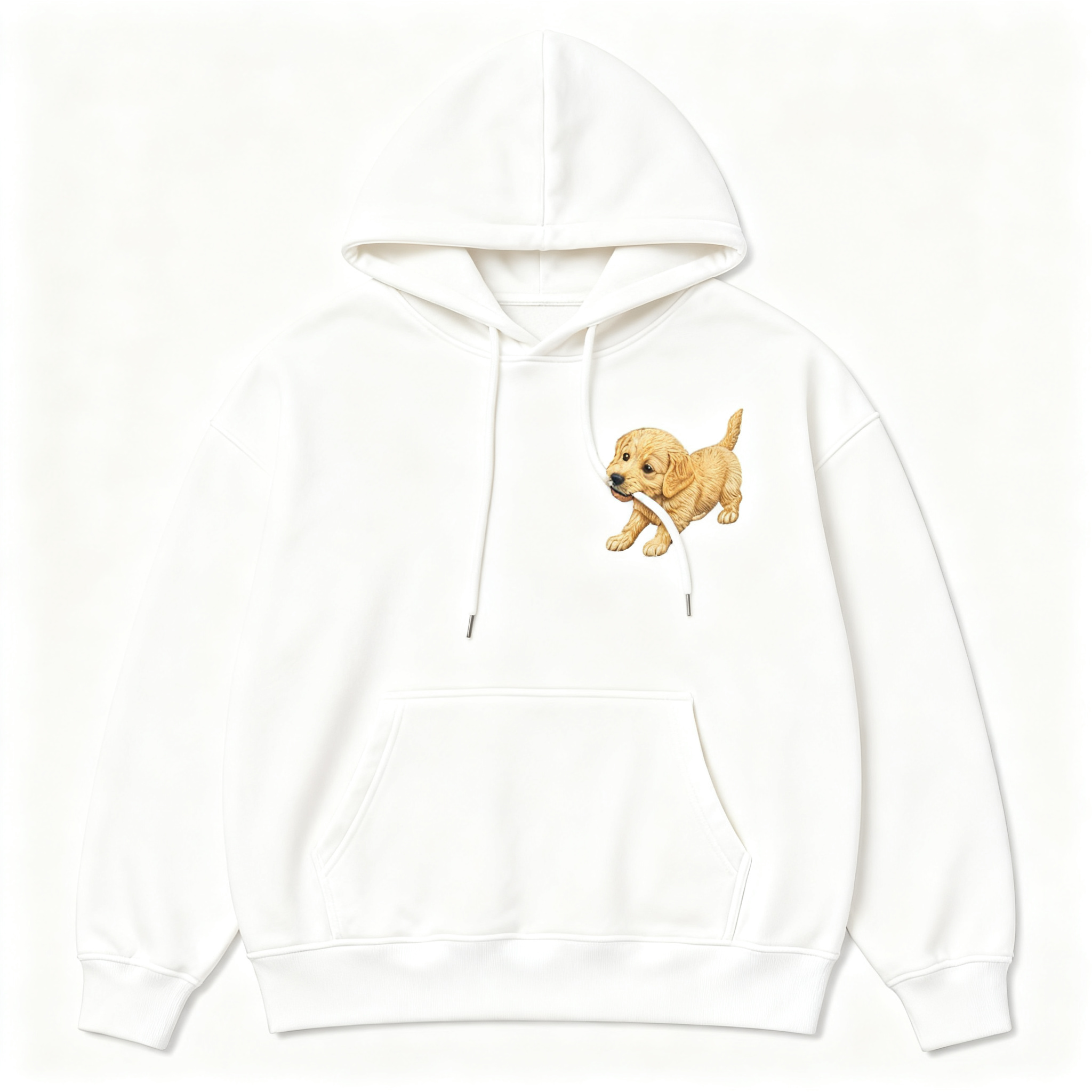 Custom Pet Embroidered Hoodie – Personalized Dog Photo Embroidery Hoodie with Puppy "Biting Drawstring" Design | Custom Pet Lover Gift