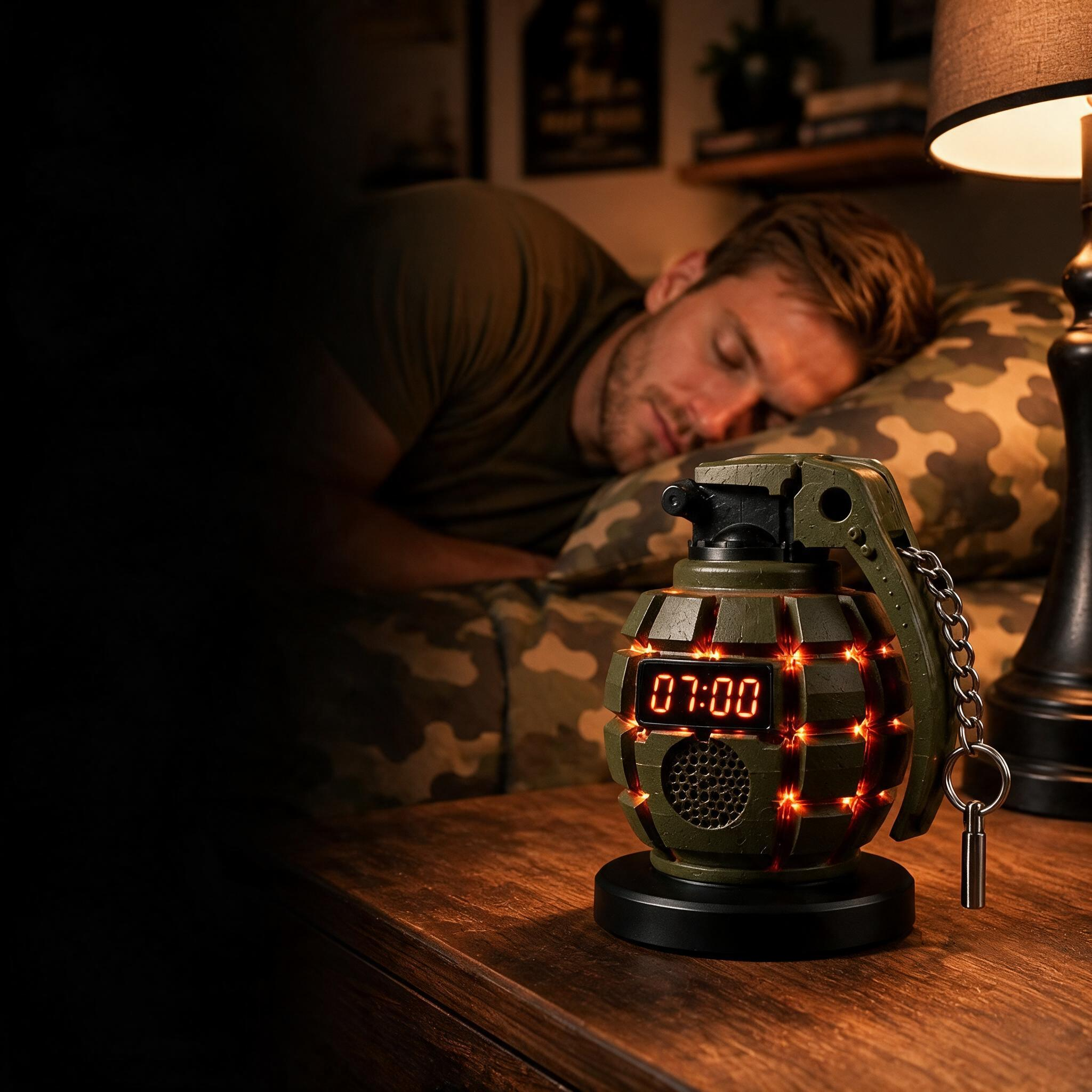 Grenade Alarm Clock – Military Style Digital Alarm Clock, Creative Bomb-Shaped Desk Clock for Bedroom & Office Decor
