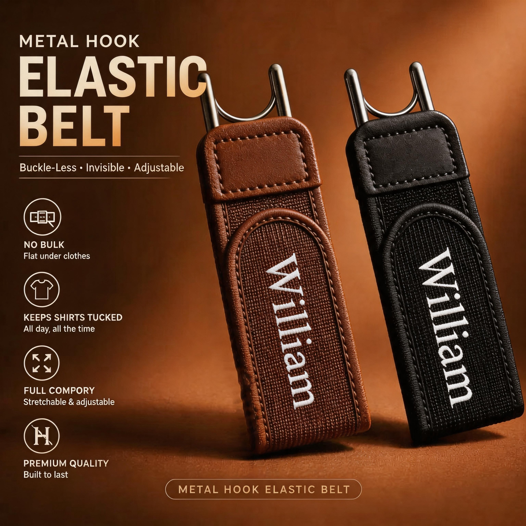 Metal Hook Elastic Belt Unisex Adjustable Buckle-Less Invisible Waist Belts