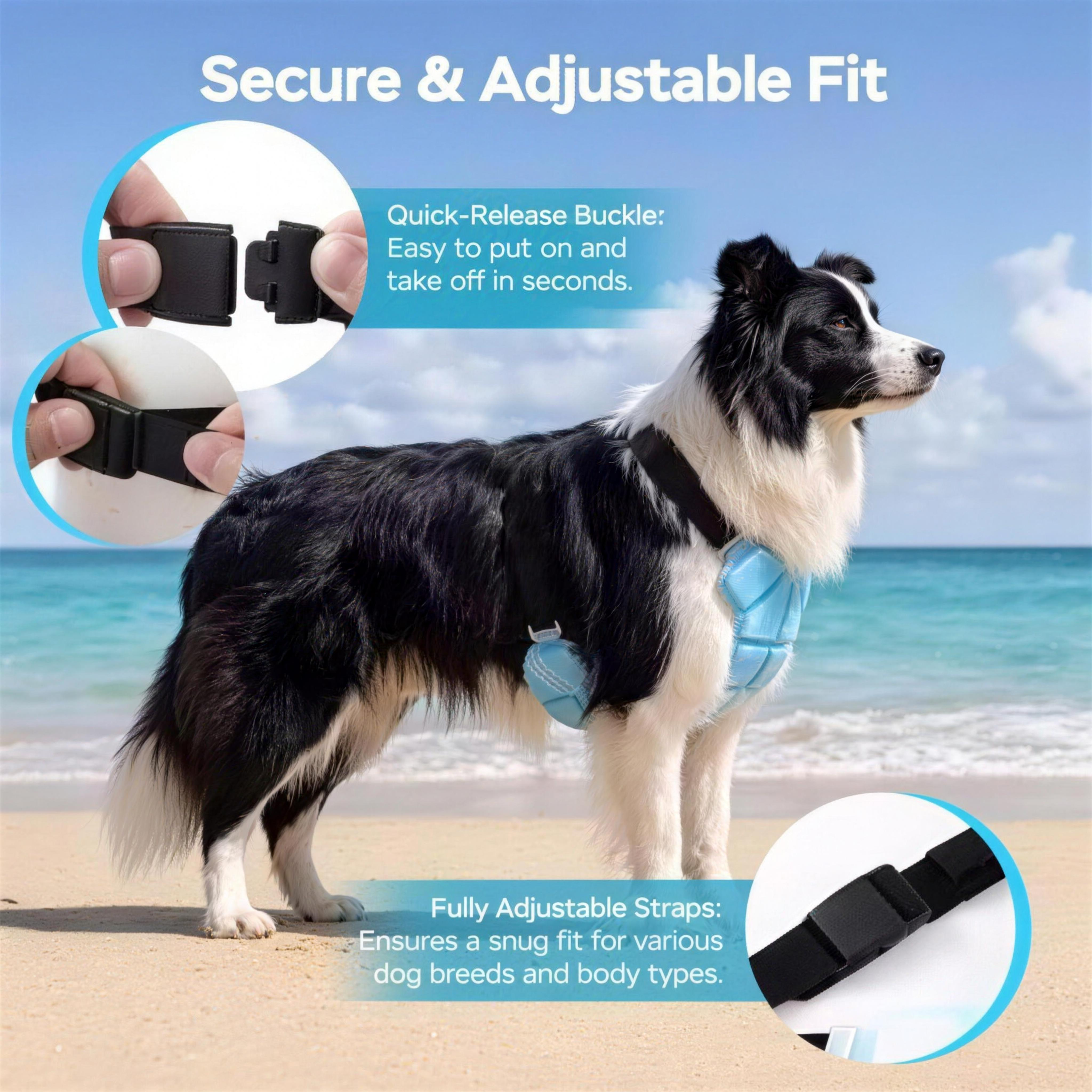 Reusable Dog Cooling Harness Vest Adjustable Elastic Strap Lightweight Pet Cool Down Harness Summer Heat Dogs Walking Hiking