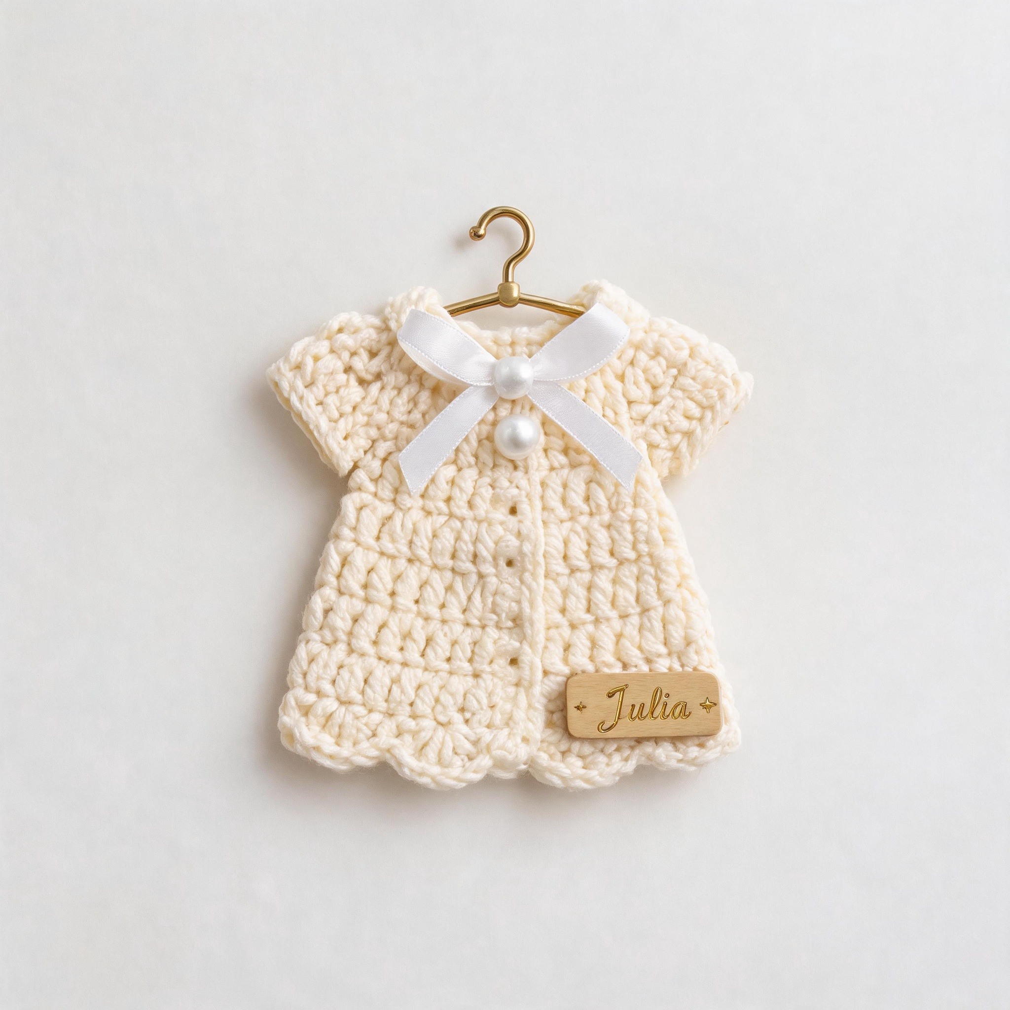 Product Title: Personalized Mini Crochet Baby Outfit Fridge Magnet – Custom Name Knitted Baby Clothes Magnet, Handmade Nursery Keepsake & New Baby Gift