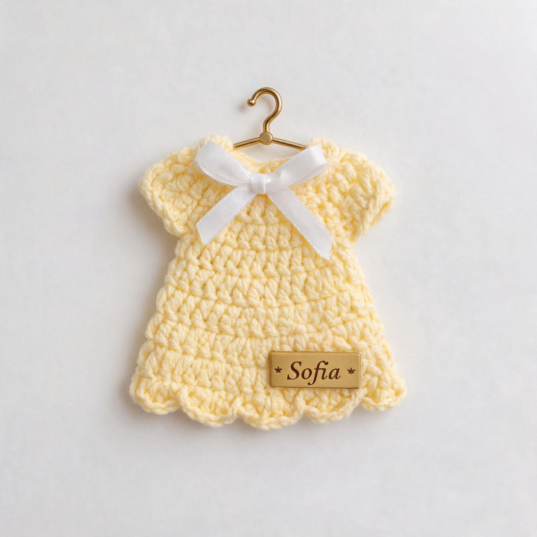 Product Title: Personalized Mini Crochet Baby Outfit Fridge Magnet – Custom Name Knitted Baby Clothes Magnet, Handmade Nursery Keepsake & New Baby Gift