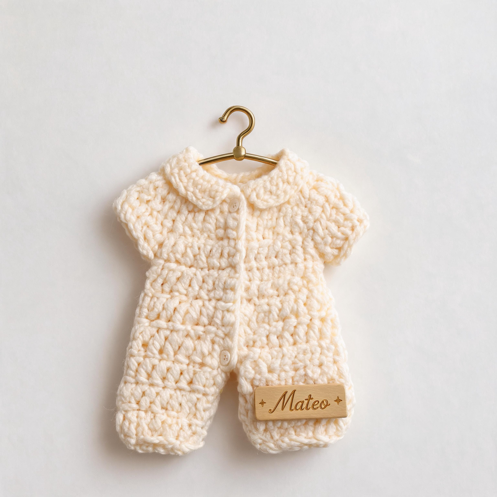 Product Title: Personalized Mini Crochet Baby Outfit Fridge Magnet – Custom Name Knitted Baby Clothes Magnet, Handmade Nursery Keepsake & New Baby Gift