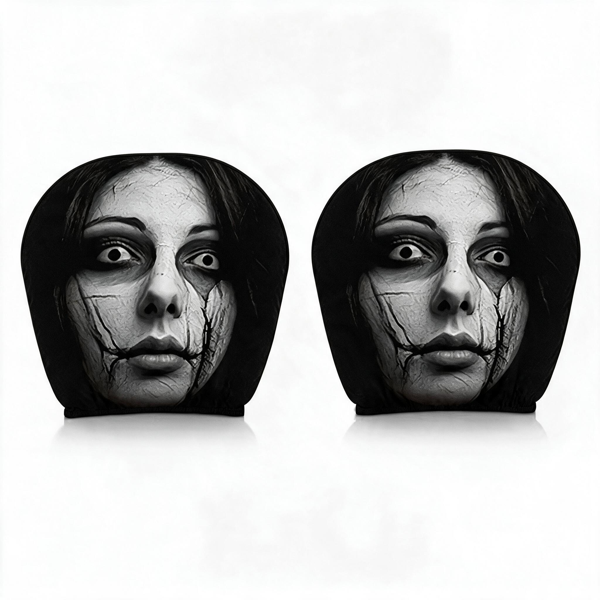 Horror Scary Face Car Headrest Covers, Universal Stretch Auto Seat Head Rest Protectors, Washable Vehicle Interior Decoration Accessories