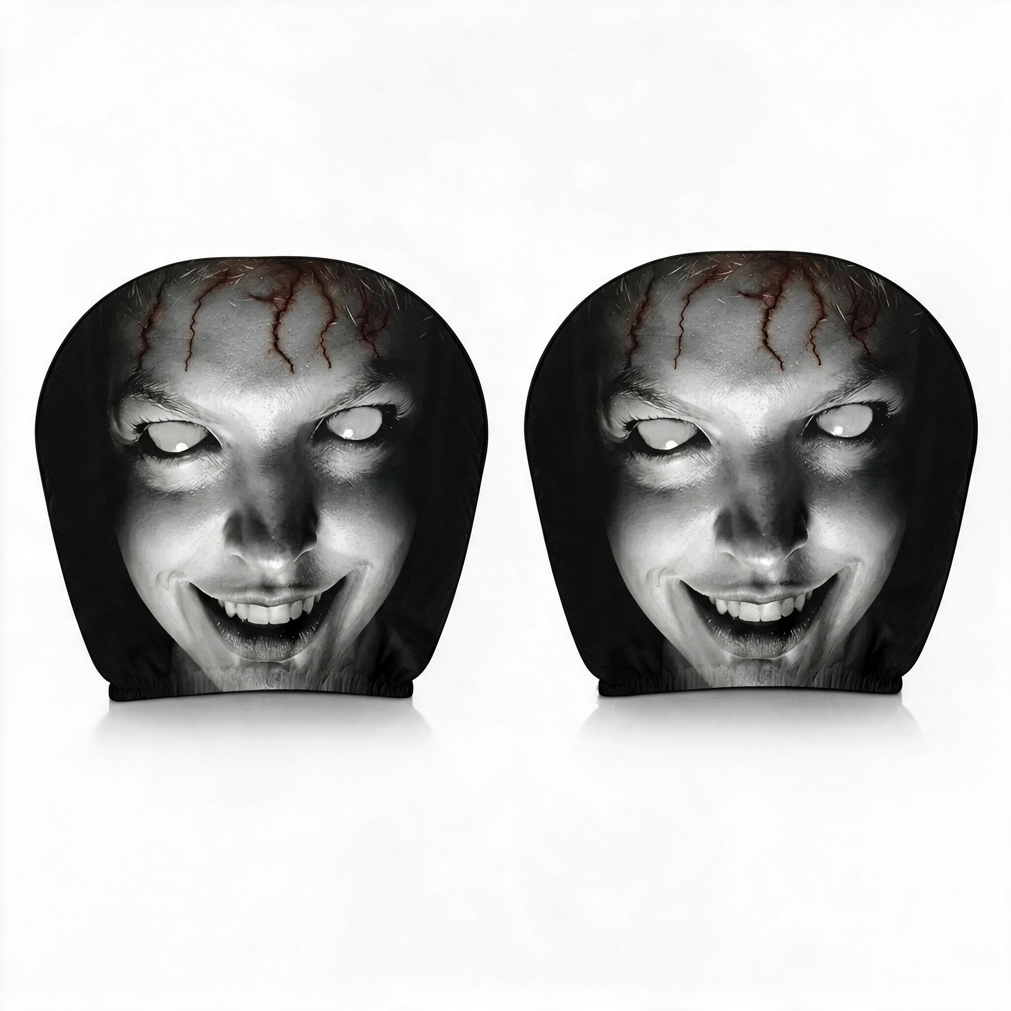 Horror Scary Face Car Headrest Covers, Universal Stretch Auto Seat Head Rest Protectors, Washable Vehicle Interior Decoration Accessories