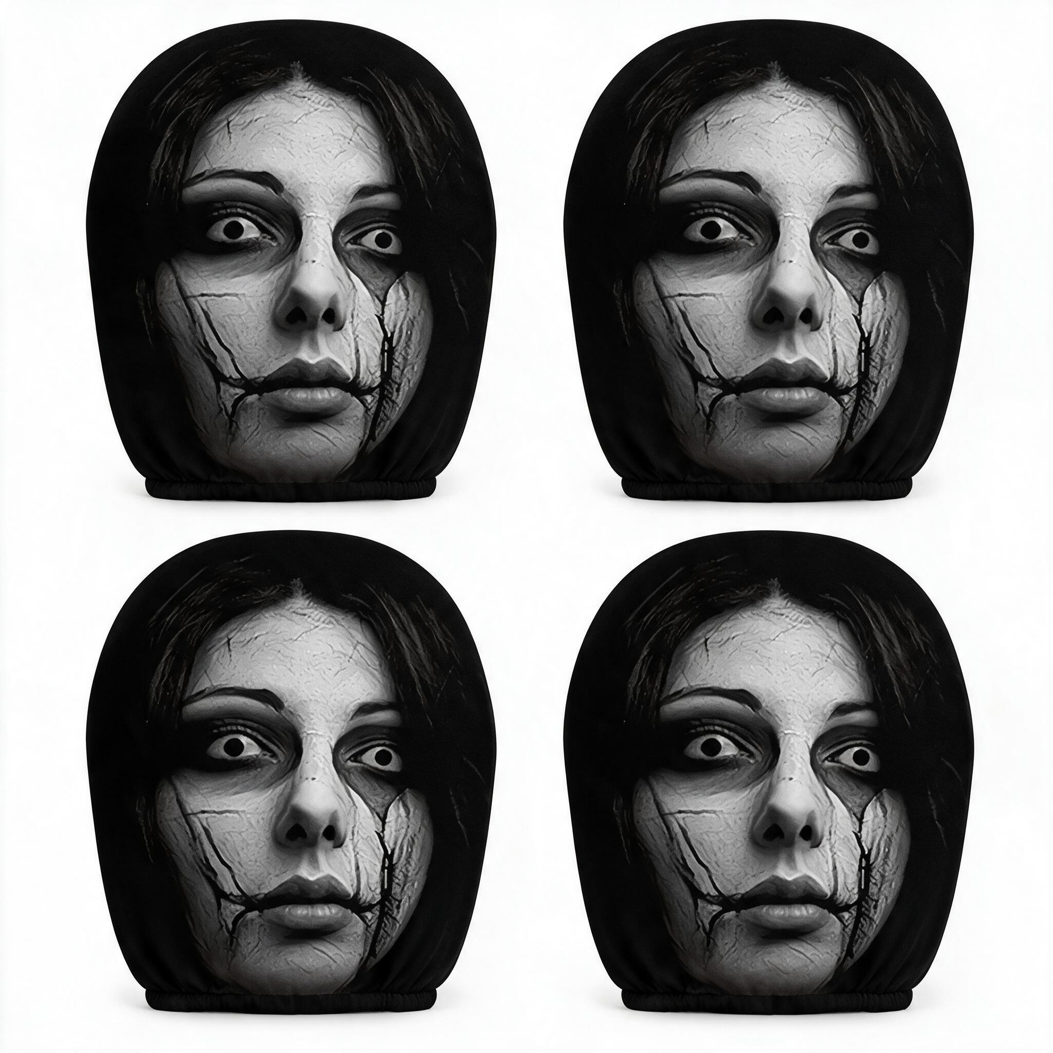 Horror Scary Face Car Headrest Covers, Universal Stretch Auto Seat Head Rest Protectors, Washable Vehicle Interior Decoration Accessories