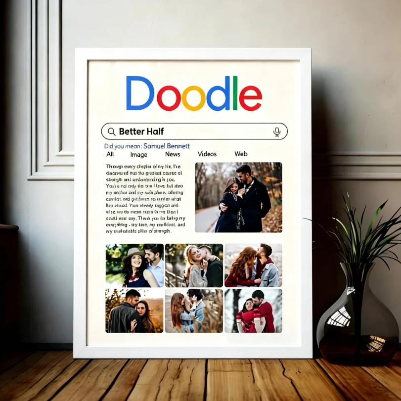 Custom Photo Seach Wooden Frame Personalized Couple Photo Collage Wall Art Unique Gift for Her