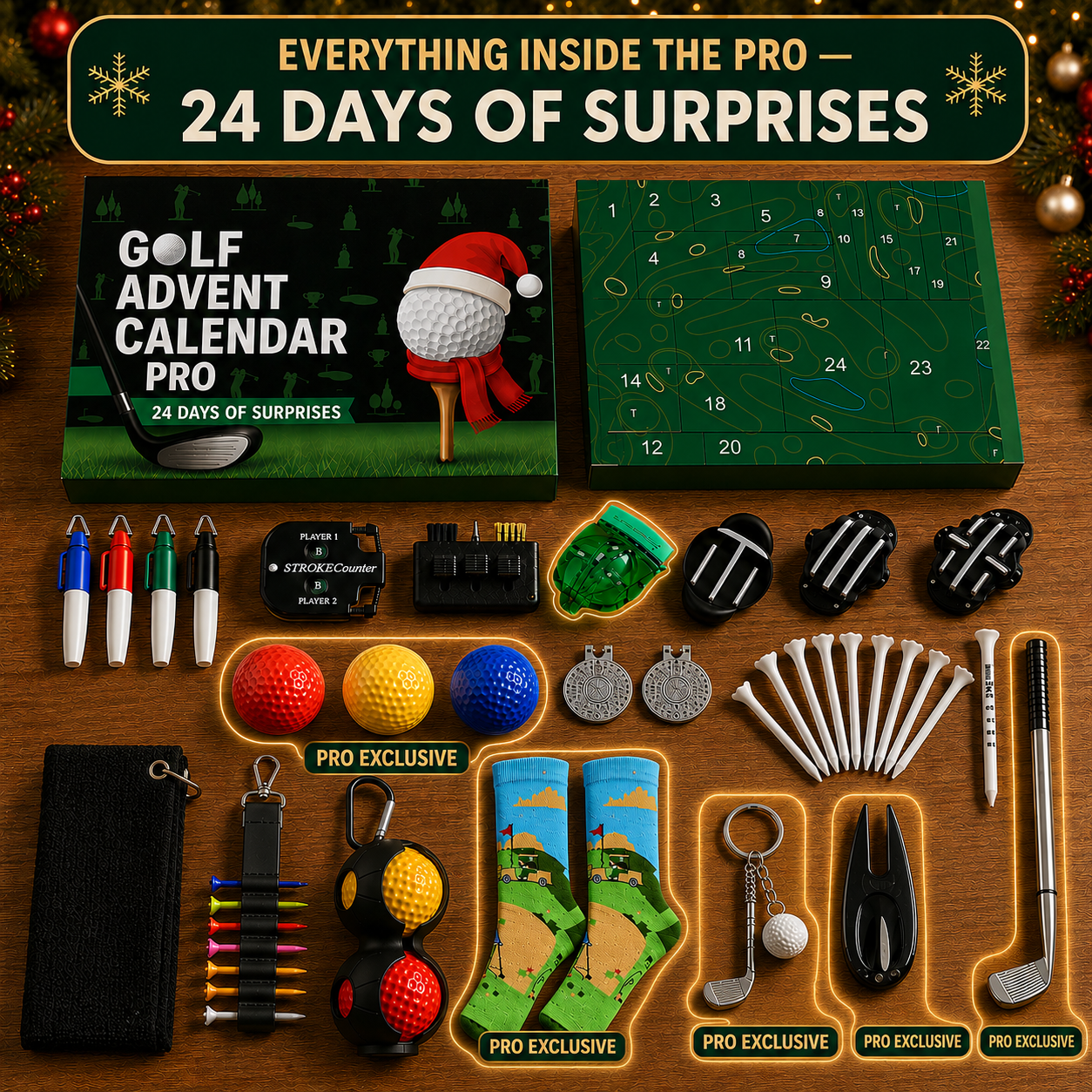 Golf Advent Calendar 2026 – 24-Day Golf Surprise Gift Box with Golf Accessories, Novelty Gifts & Pro Exclusive Items for Golfers
