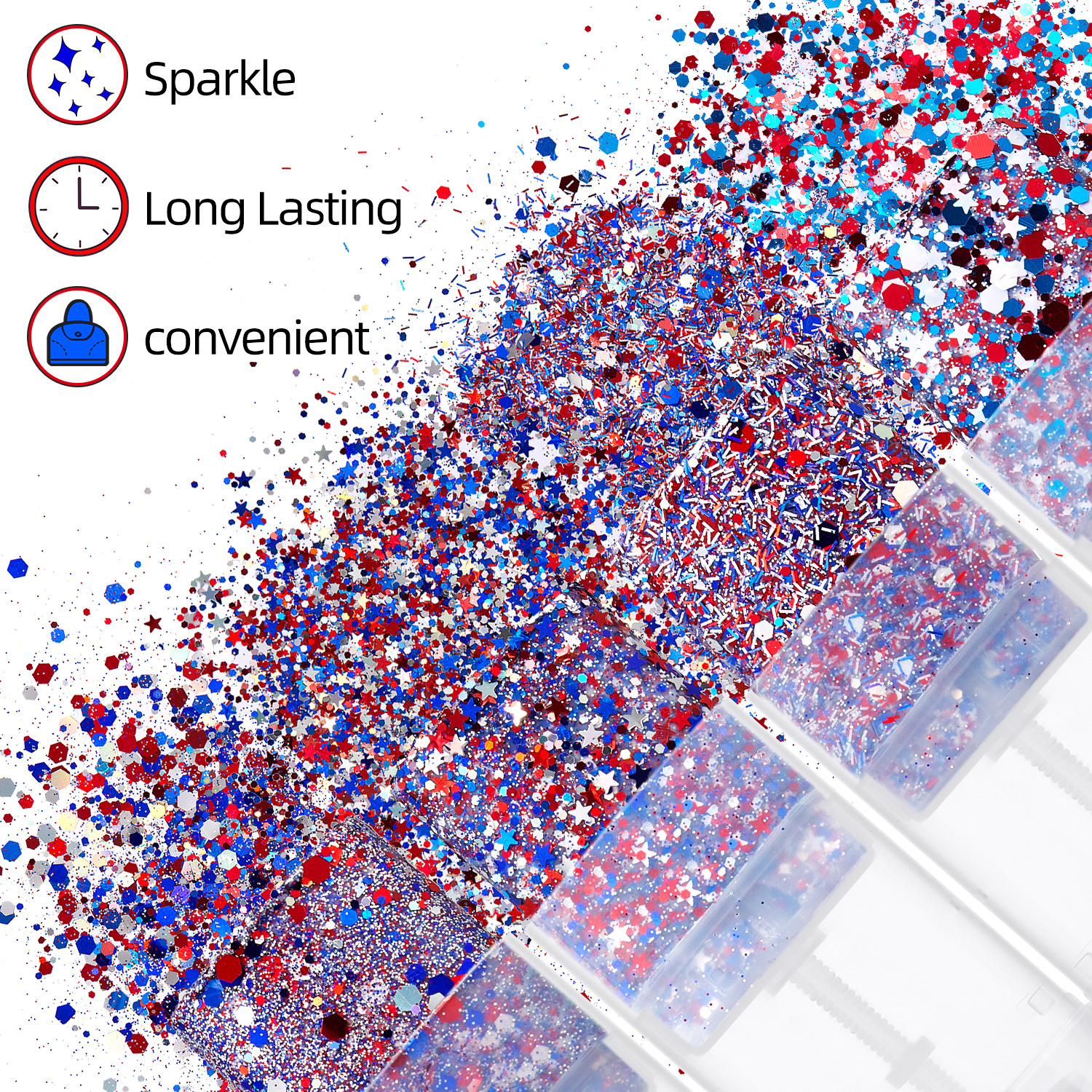 Patriotic Body Glitter Stick Face Hair Glitter Sparkling Makeup for Women Fourth of July Red White Blue Waterproof Hair Glitter