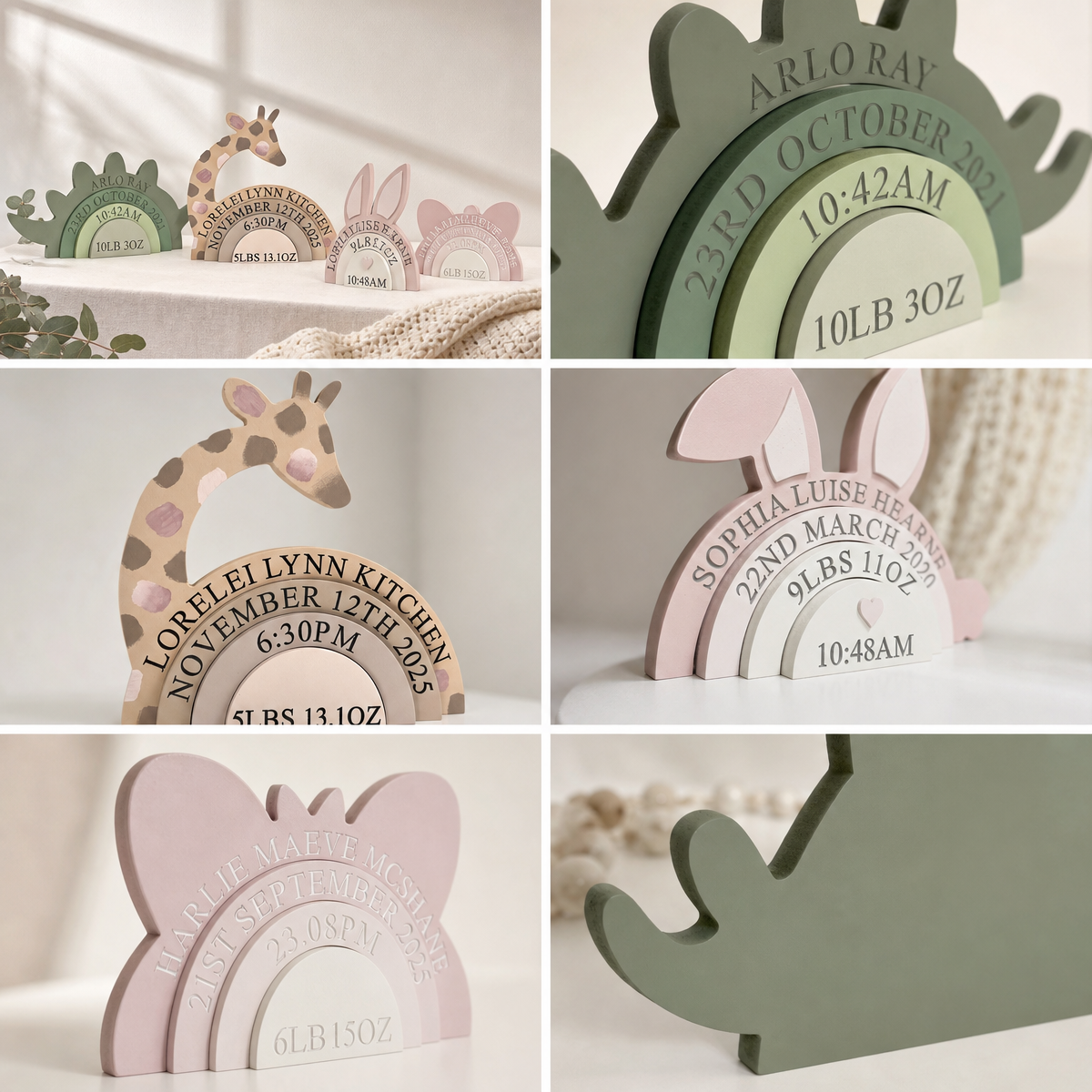Custom Baby Birth Stacking Toy – Personalized Newborn Name, Birth Date & Birth Details Keepsake