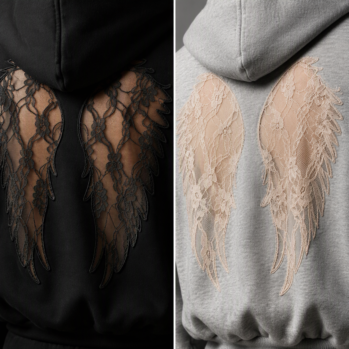 Lace Wing Cutout Hoodie – Sheer Angel Wing Graphic Pullover