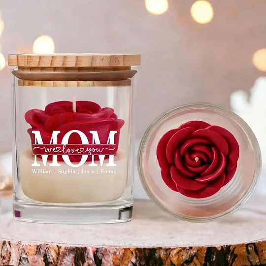 Personalized Floral Soy Wax Candle – Custom "We Love You" Gift for Mom, Mother’s Day Special