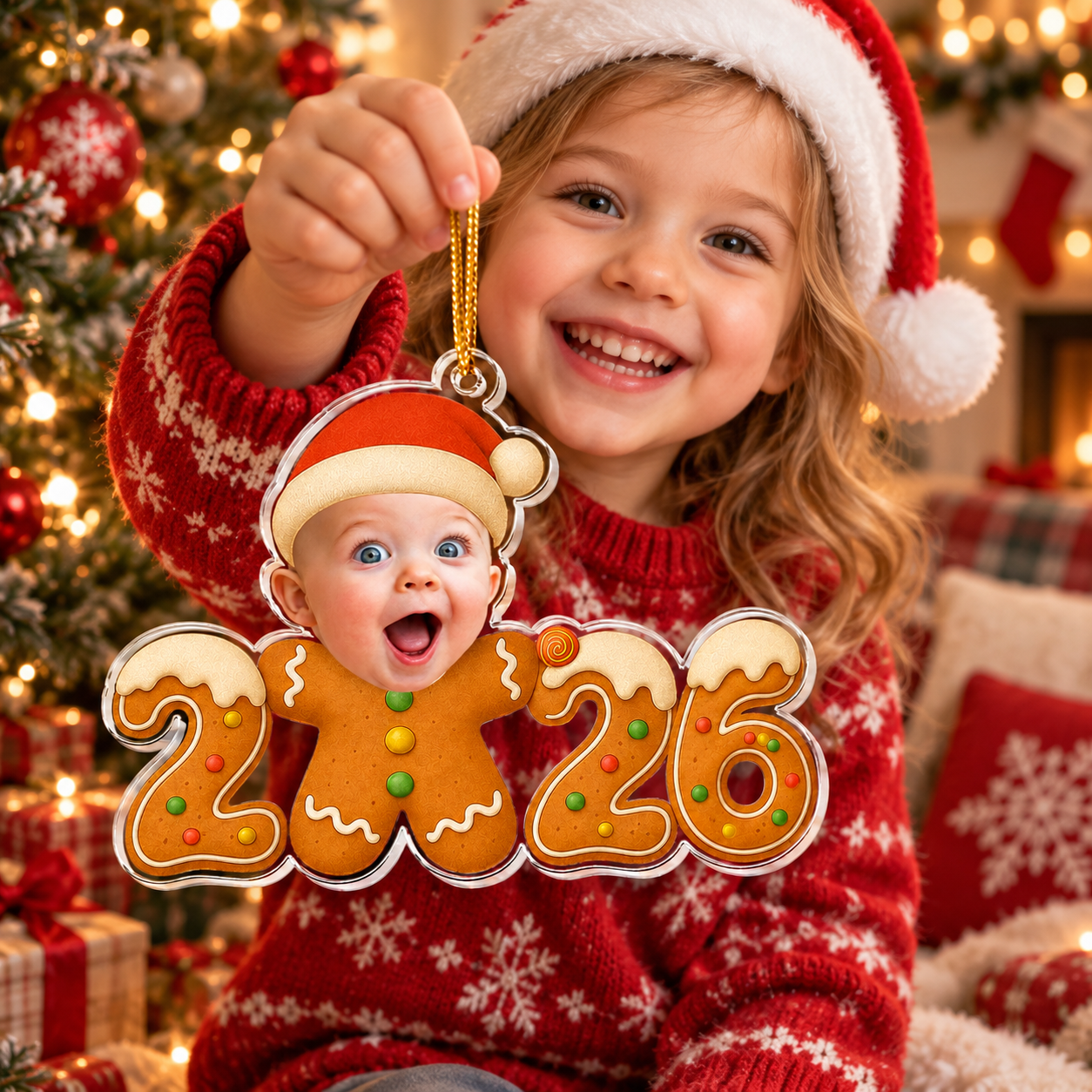 Custom Baby’s First Christmas Custom Photo Gingerbread Design Keepsake, Holiday Memory Gift For Newborn