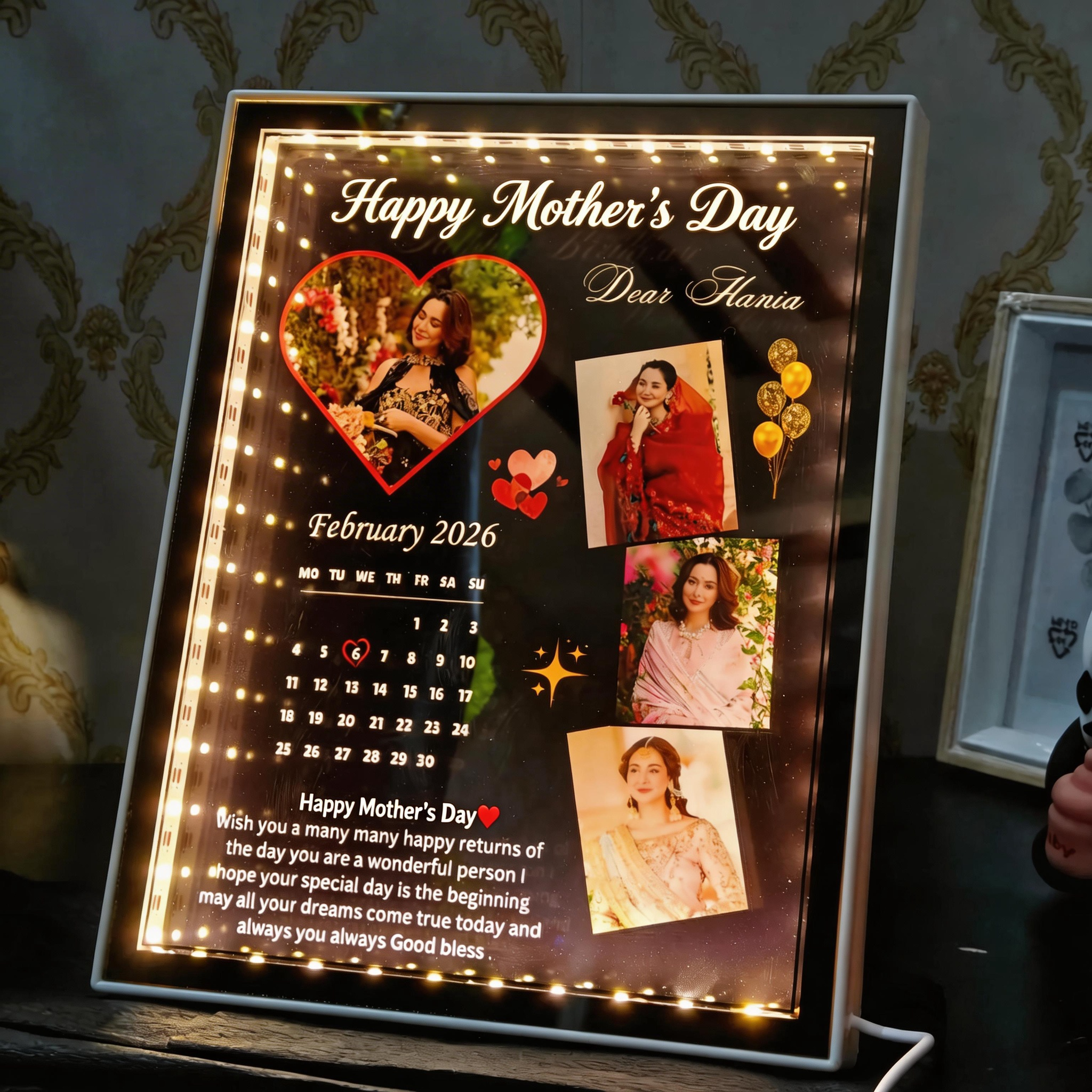 Custom Photo Magic Mirror Frame Personalized LED Photo Frame with Calendar – Custom Mother’s Day Light-Up Memory Display Gift
