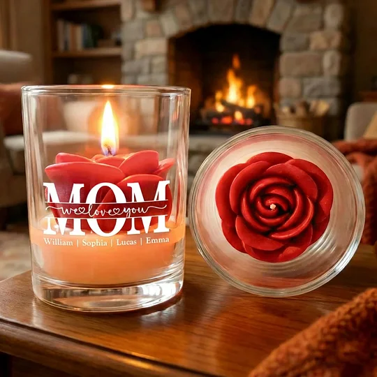 Personalized Floral Soy Wax Candle – Custom "We Love You" Gift for Mom, Mother’s Day Special