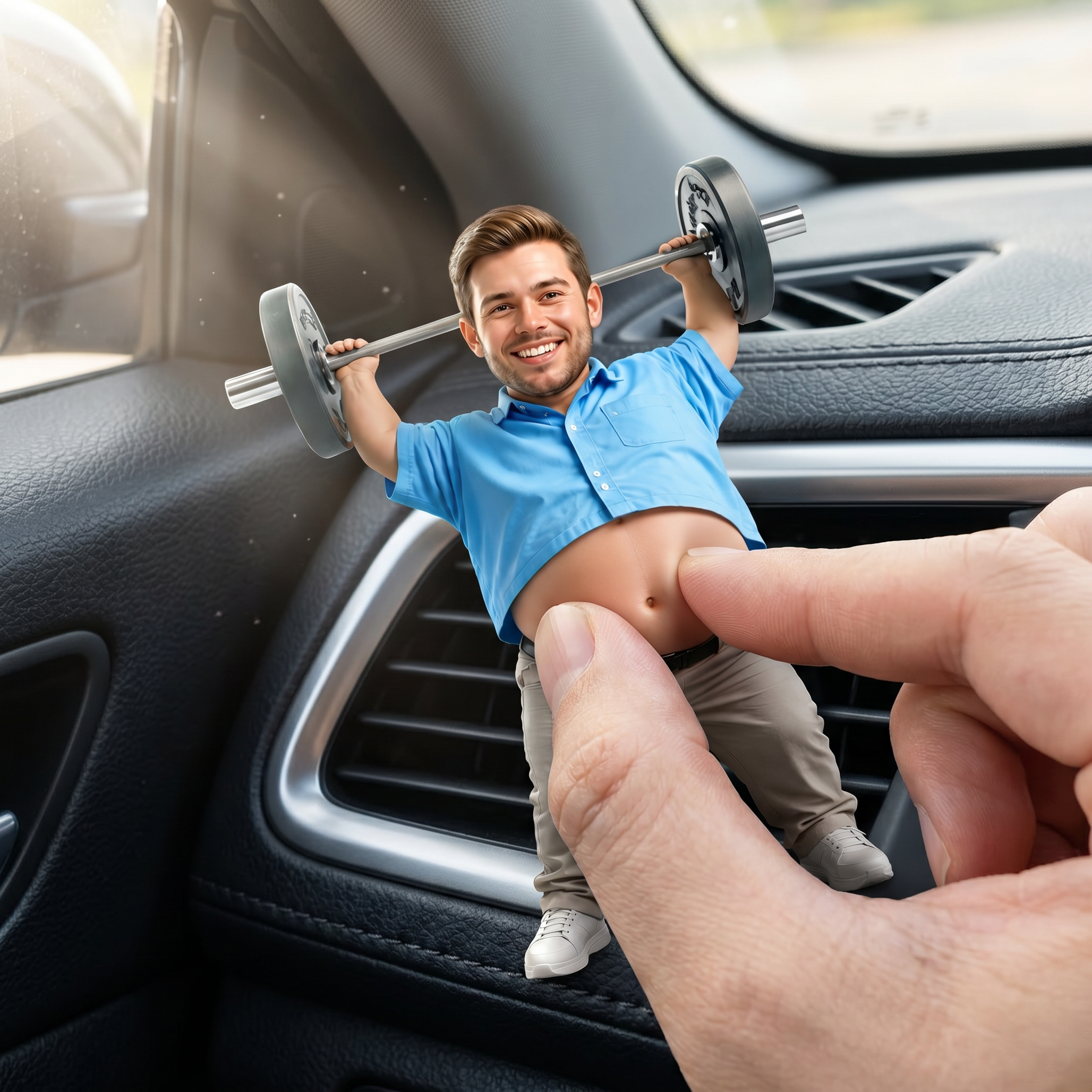 Custom Face Squishy Squeeze Figure Car Air Freshener Clip – Personalized Chubby Weightlifting Doll Vent Diffuser for Car Interior Decor