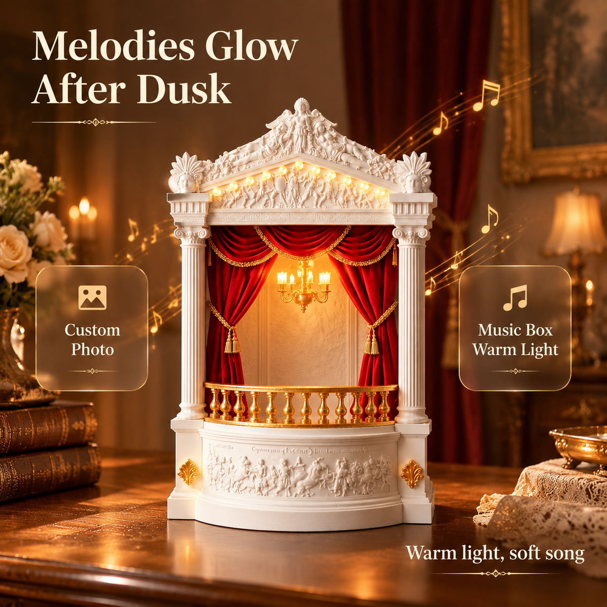 Personalized Mini Theater Music Box – Custom Photo Romantic Keepsake with LED Lights & Classic Theater Design
