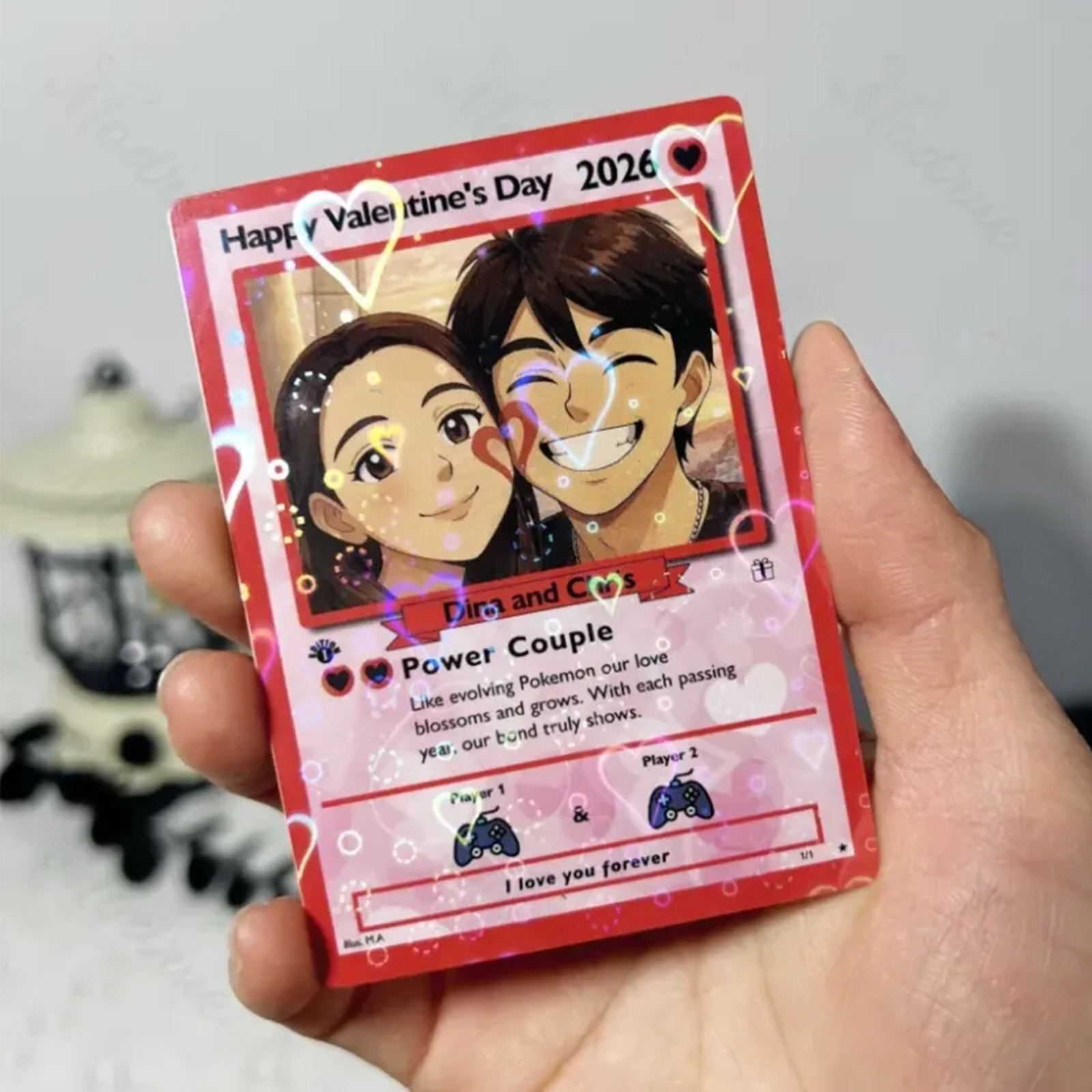 Personalized Valentine's Day Power Couple Card, Custom Anniversary Card Couple Photo Anime Style, Best Valentine's Day Gift for Lover