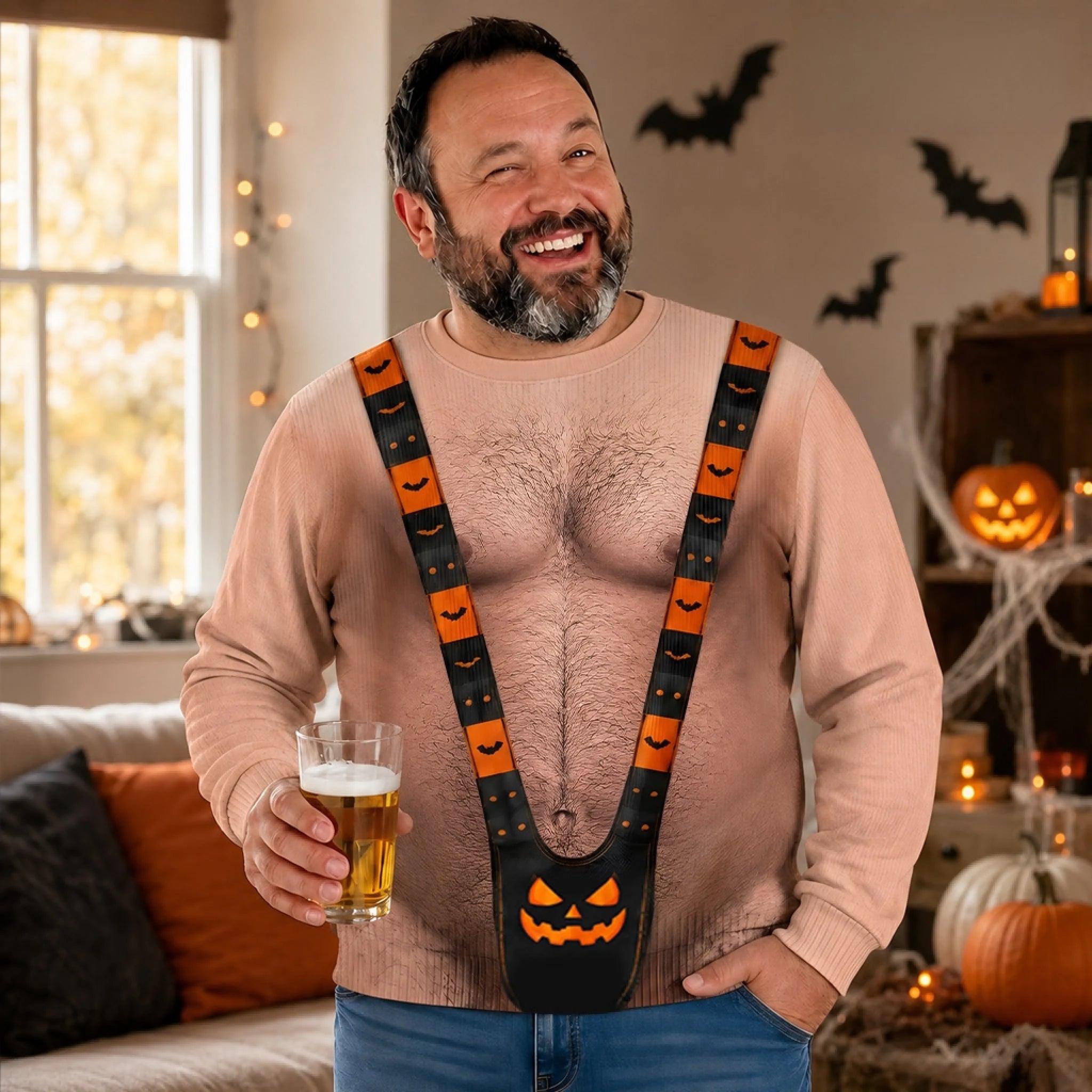 Custom Funny Ugly Sweatshirt - Personalized Halloween Birthday Gifts For Husband, Son, Grandson, Brother, Grandpa, Dad, Yourself - Spooky Mankini On Full Display - MySpotifyGlassUK