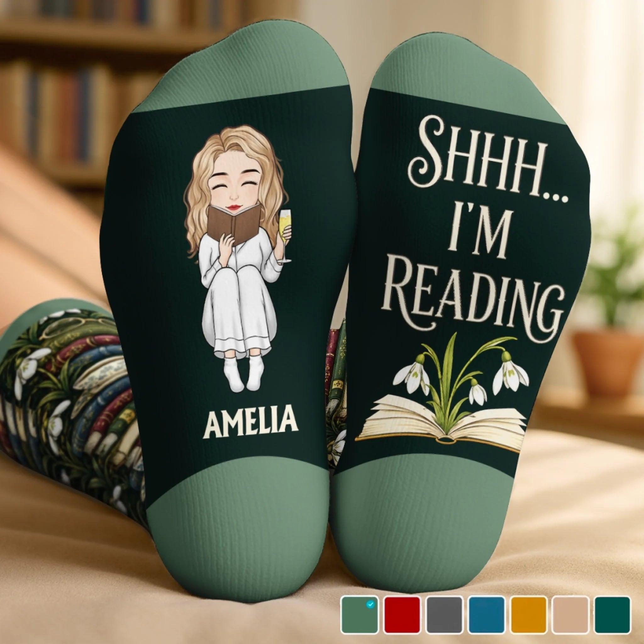 Custom Crew Socks - Personalized Bookish Gifts For Book Lovers, Bookworms, Readers - Busy Reading - MySpotifyGlassUK