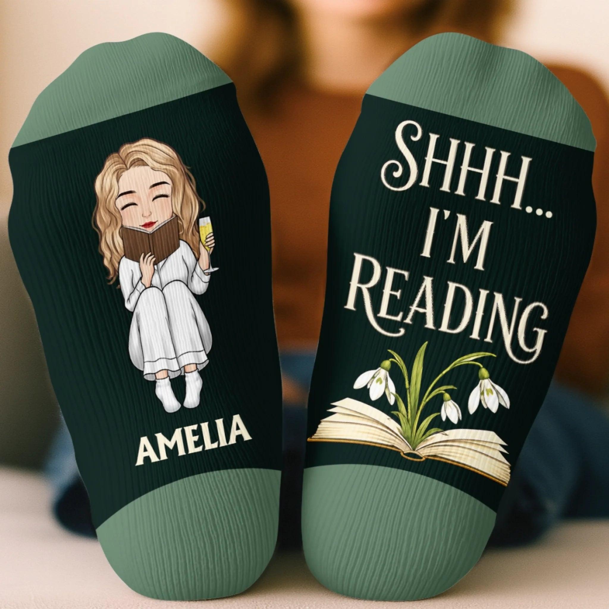 Custom Crew Socks - Personalized Bookish Gifts For Book Lovers, Bookworms, Readers - Busy Reading - MySpotifyGlassUK