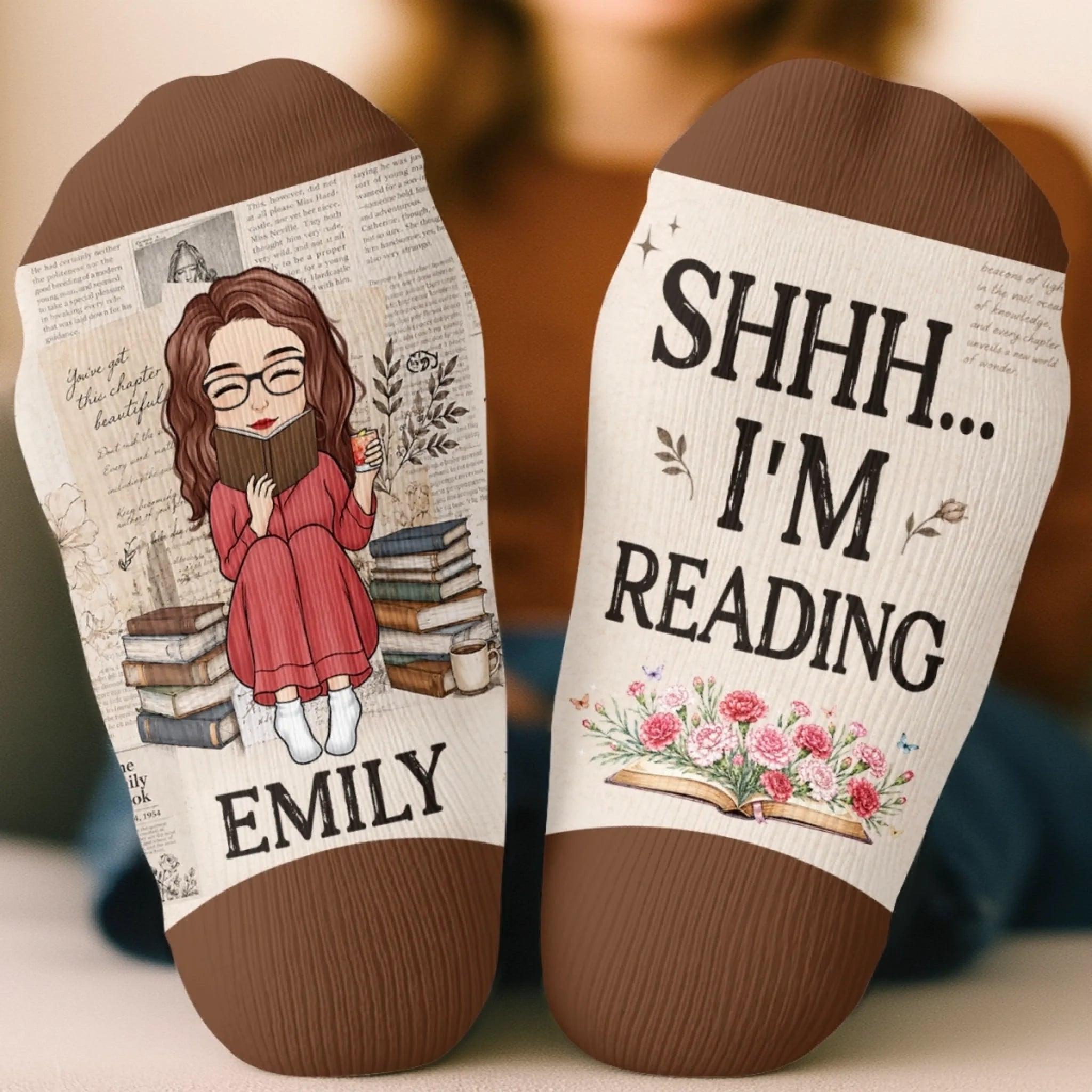 Custom Crew Socks - Personalized Bookish Gifts For Book Lovers, Bookworms, Readers - Do Not Disturb I Am Reading - MySpotifyGlassUK