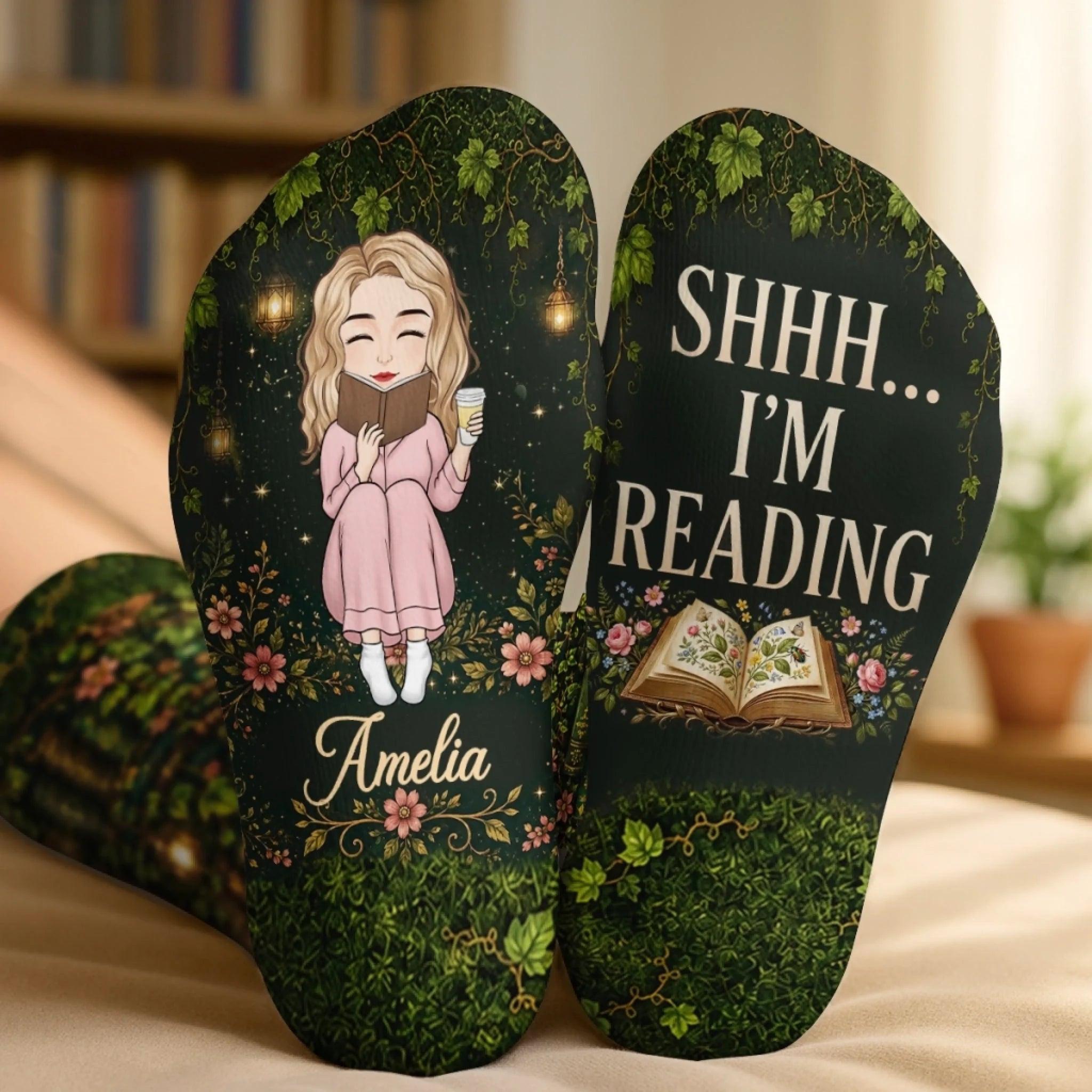 Custom Crew Socks - Personalized Bookish Gifts For Book Lovers, Bookworms, Readers - Living Inside A Fictional Story - MySpotifyGlassUK