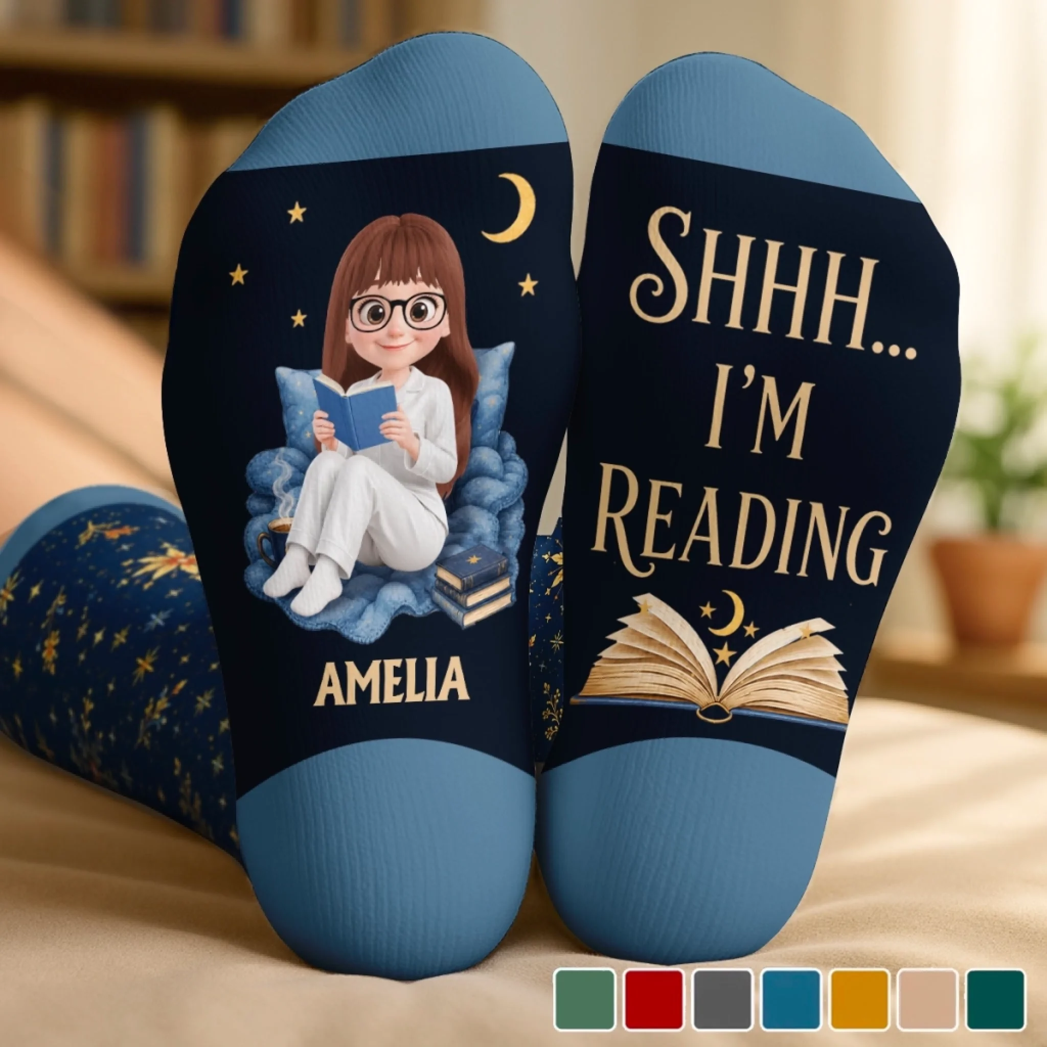 Custom Shh I'm Reading Crew Socks - Personalized Bookish Gifts For Book Lovers, Bookworms, Readers - I'm Booked - MySpotifyGlassUK