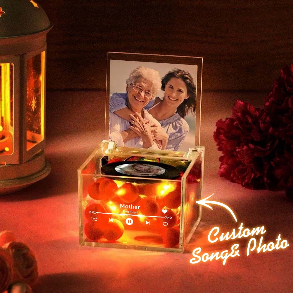 Custom Mini Vinyl Record Player in an Acrylic Box with Custom Name Cover Mother's Day Gift for Mum -