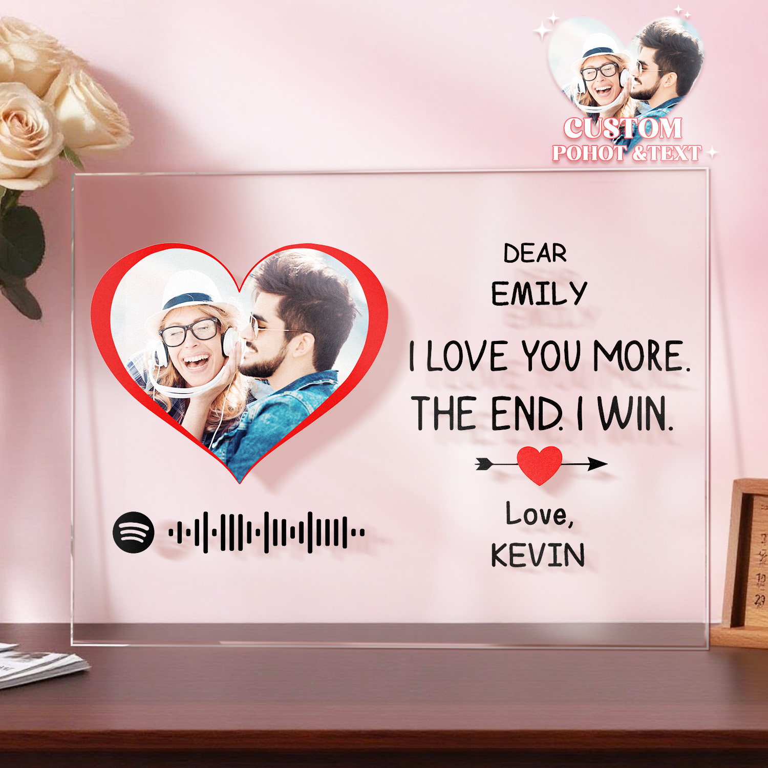 I Love You More Custom Photo Plaque Acrylic Spotify Song Decor Anniversary Gift For Couples - MySpotifyGlassUK