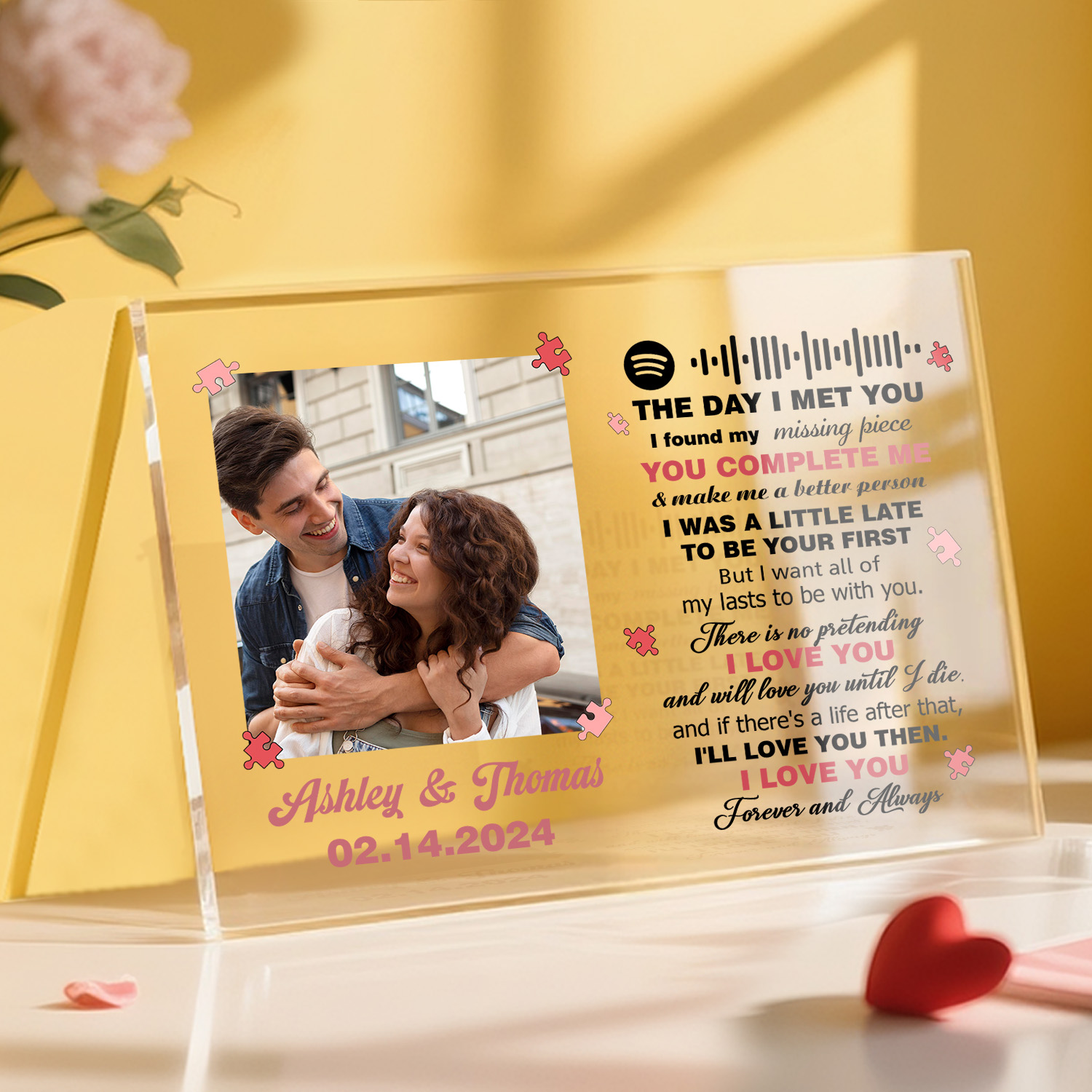 I Found My Missing Piece Personalized Photo Plaque Custom Acrylic Spotify Song Decor Anniversary Gift For Couples - MySpotifyGlassUK
