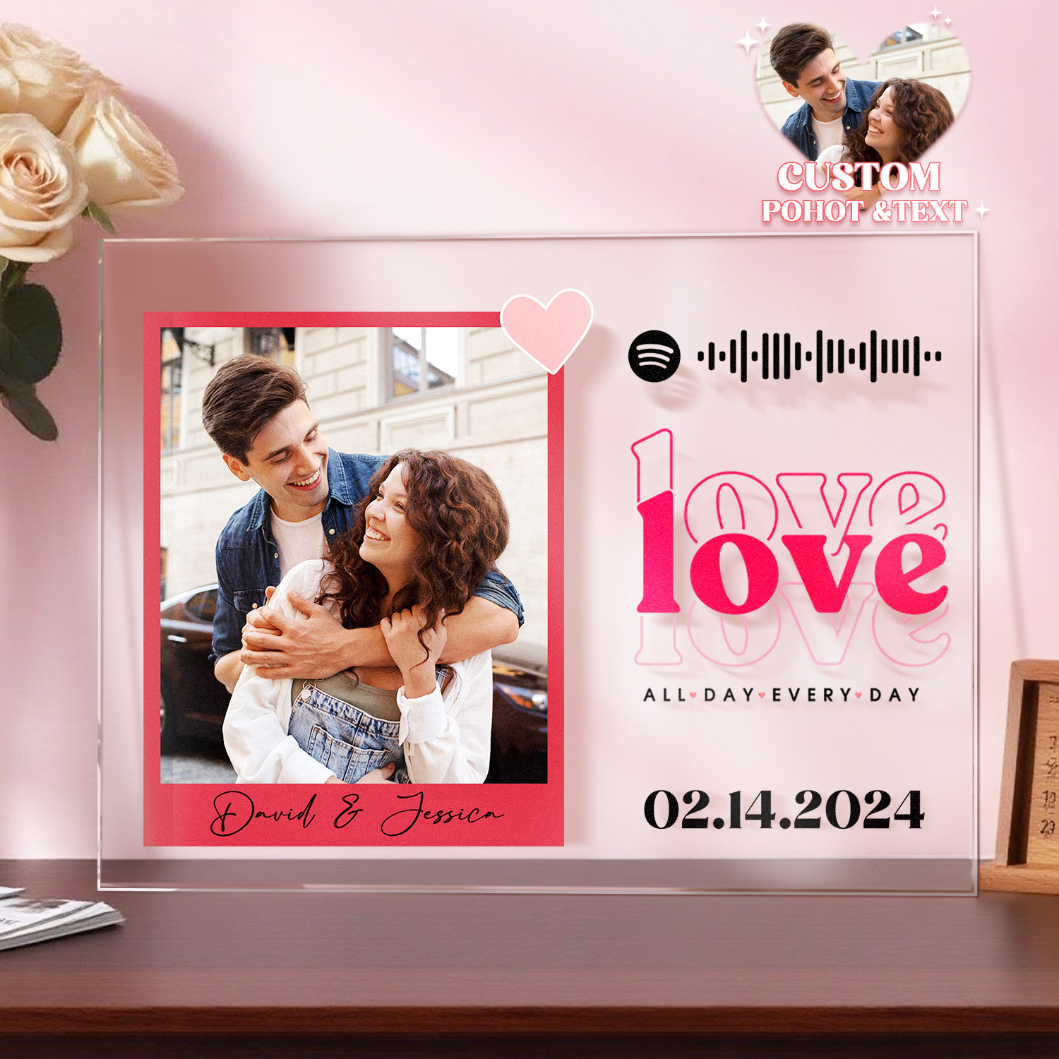 Love All Day Every Day Personalized Photo Plaque Custom Acrylic Spotify Song Decor Anniversary Gift For Couples