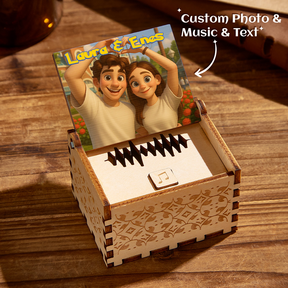 Personalized Digital Music Box Any song Tune or Voice Custom Anime Photo Wooden Photo Music Box with Text Anniversary Gifts - MySpotifyGlassUK