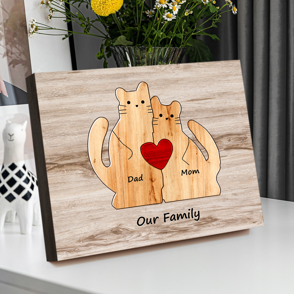Custom Animal Puzzle Family Cat Personalized Print Gift for Mom, Grandma