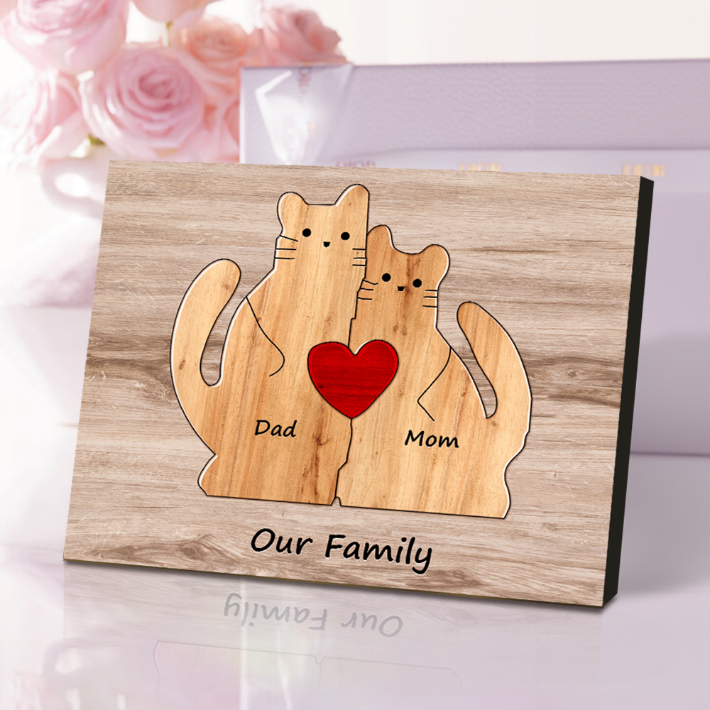Custom Animal Puzzle Family Cat Personalized Print Gift for Mom, Grandma