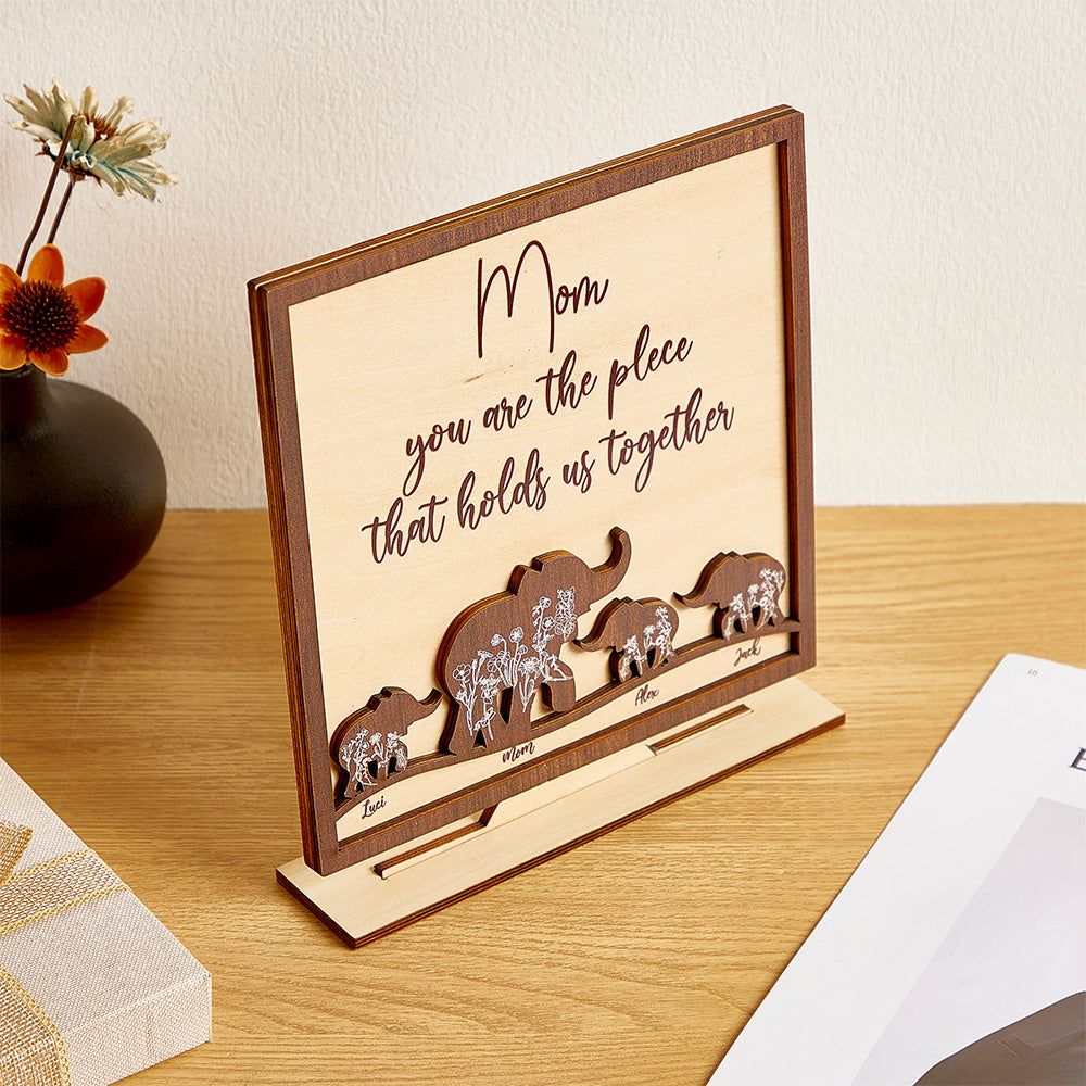 Custom Mama and Baby Elephants Wooden Sign Personalized Wooden Home Decorations Motther's Day Gift