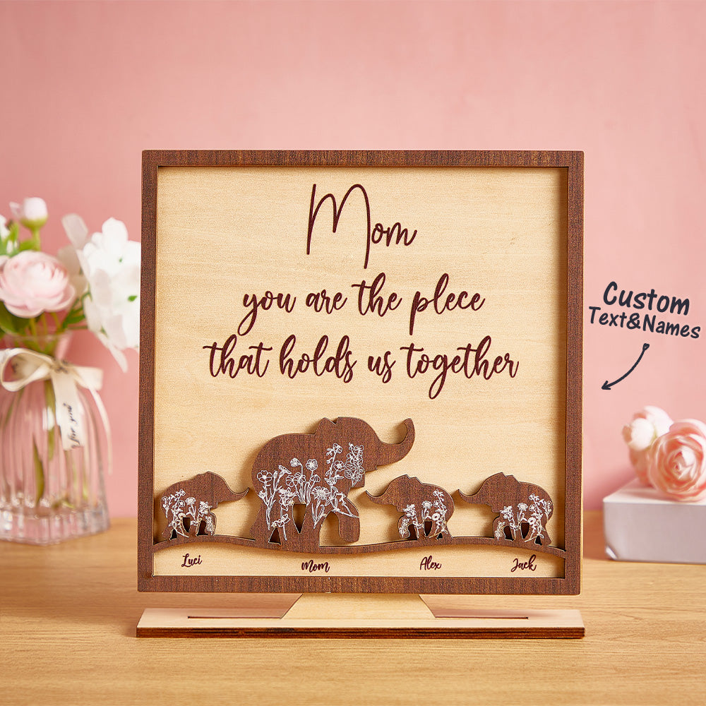 Custom Mama and Baby Elephants Wooden Sign Personalized Wooden Home Decorations Motther's Day Gift