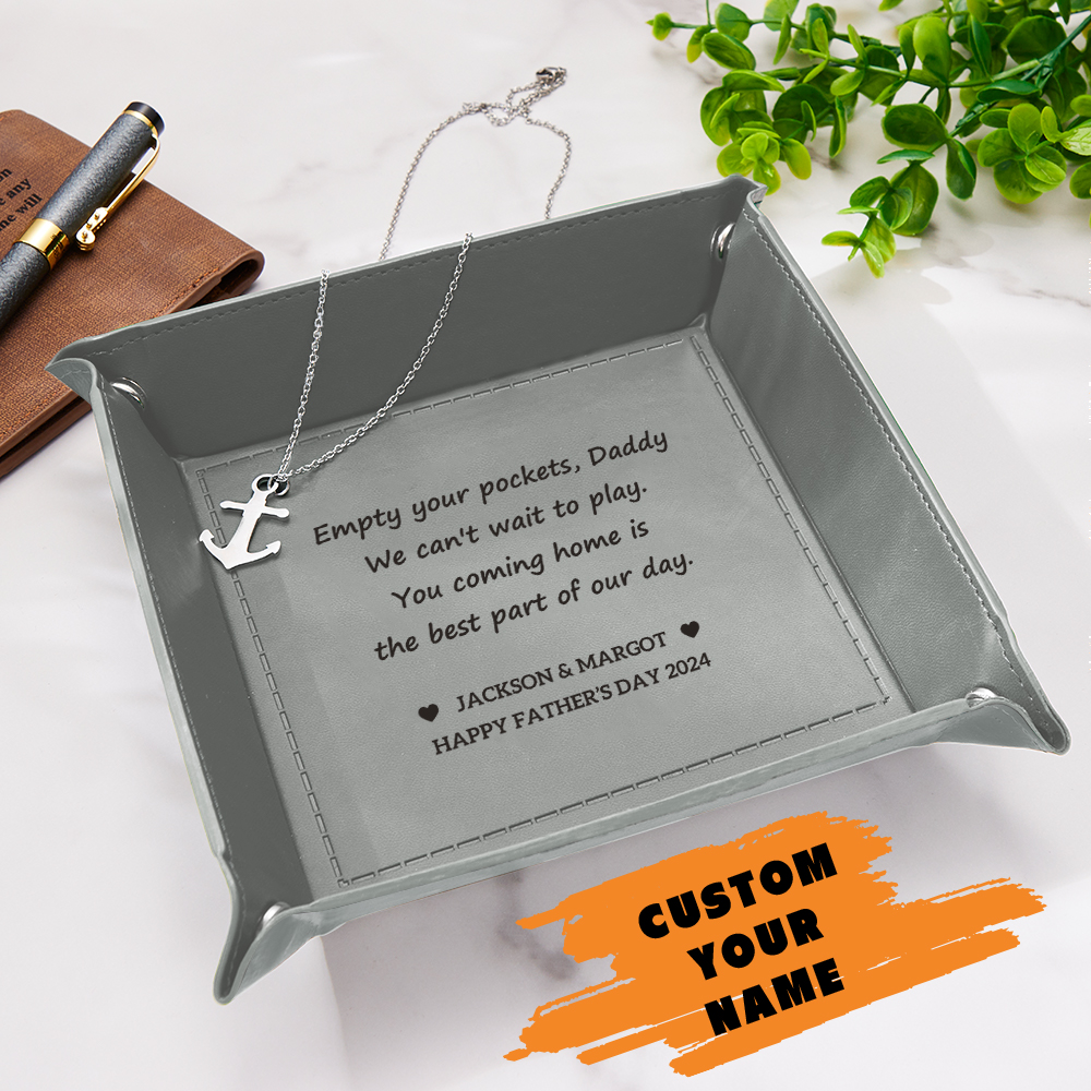 Custom Engraved Leather Catchall Personalized Valet Tray for Men Father's Day Gift for Dad