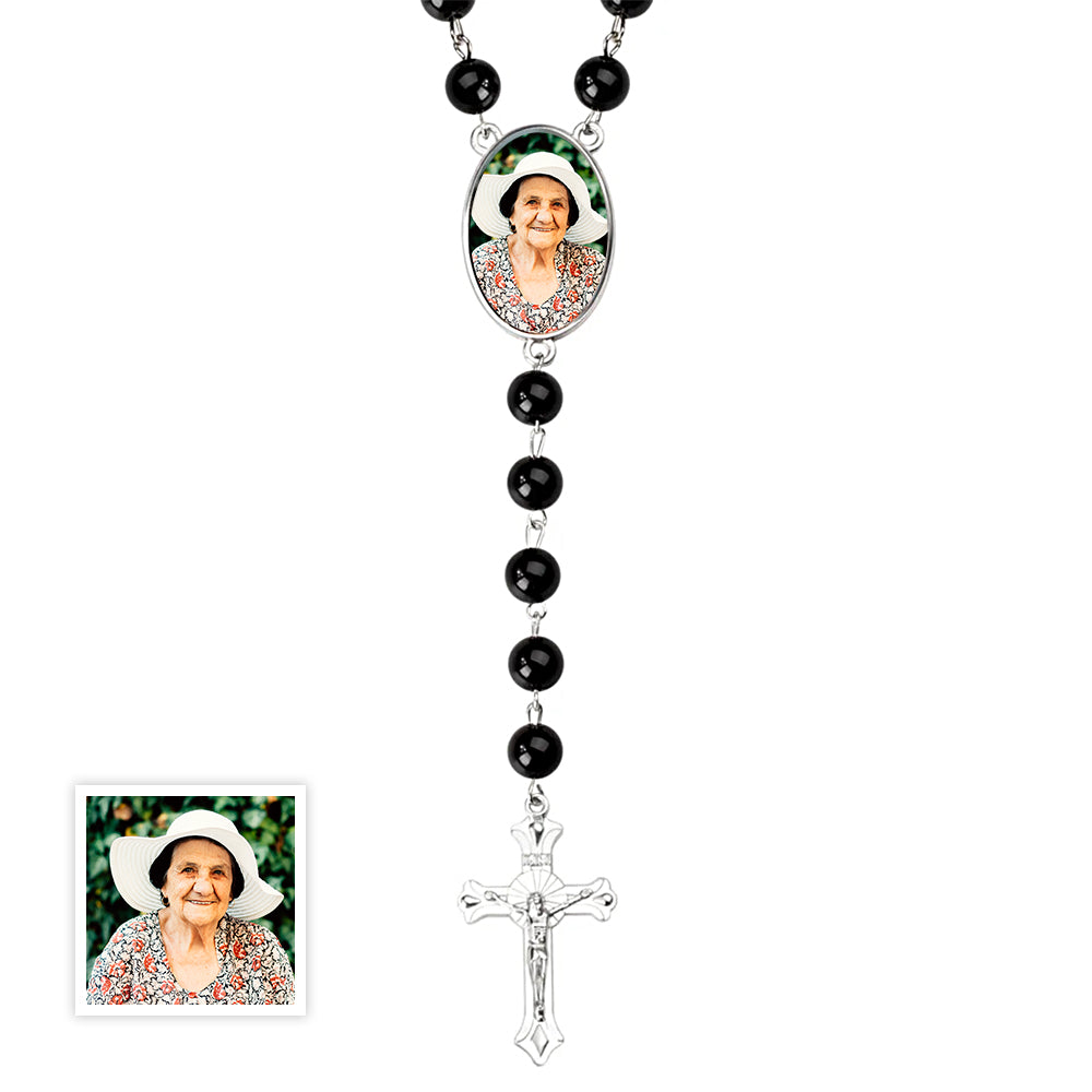 Custom Rosary Beads Cross Multi-Color Necklace Personalized Necklace with Photo Memorial Gift for Women -