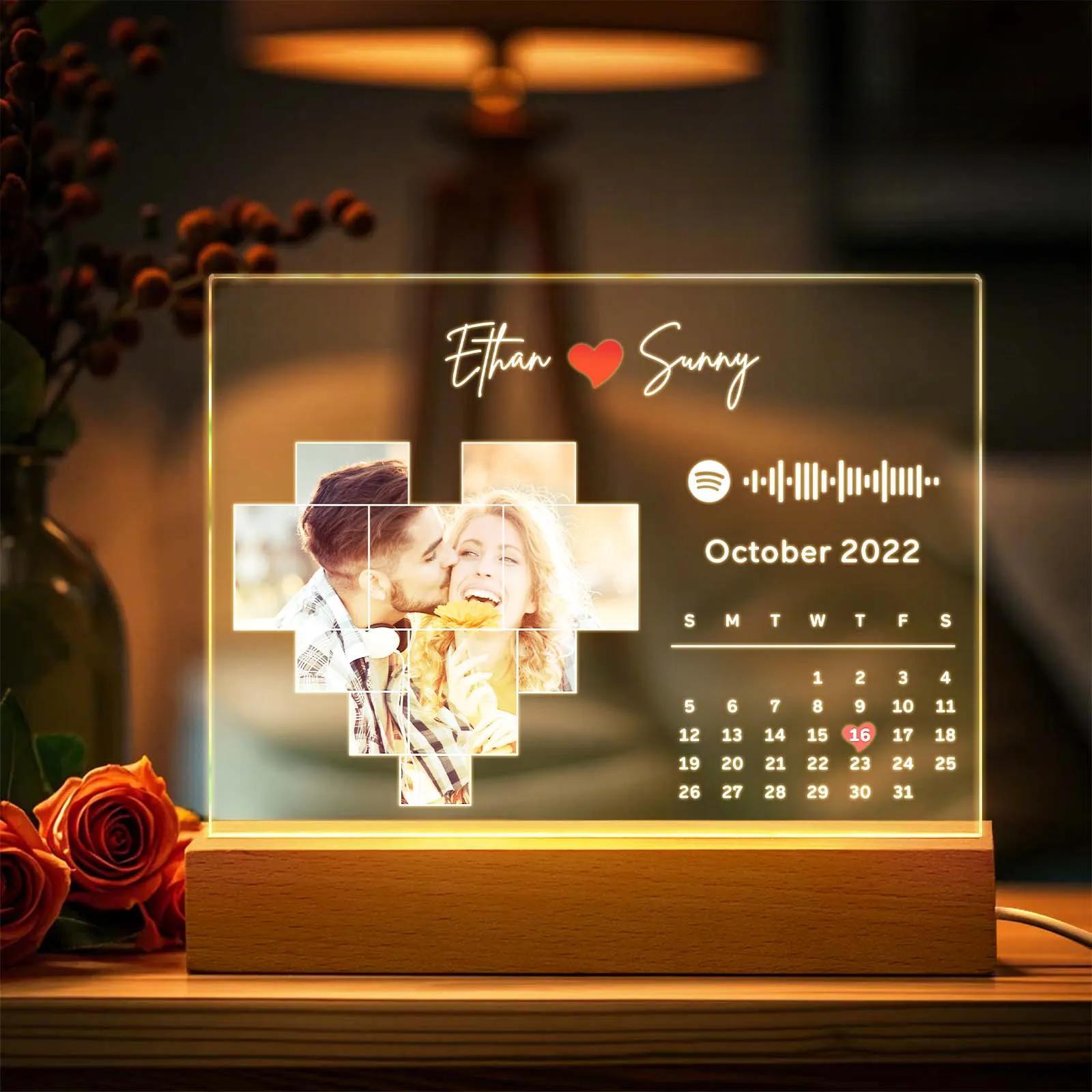 Personalized Spotify Calendar Acrylic Night Light Photo Decor Anniversary Gift For Couples