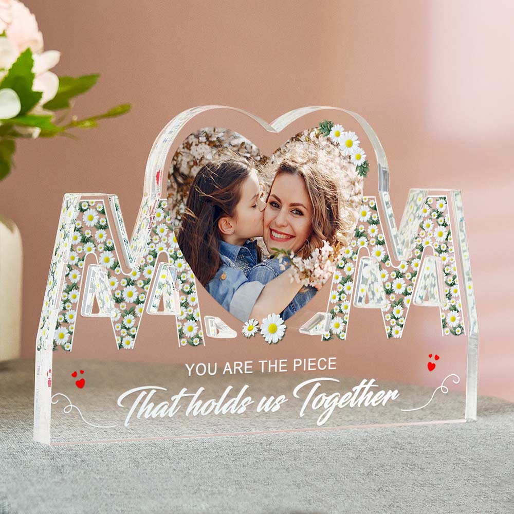 Gepersonaliseerde foto MOM-vormige acrylplaat Aangepaste huisdecoratie Moederdagcadeau