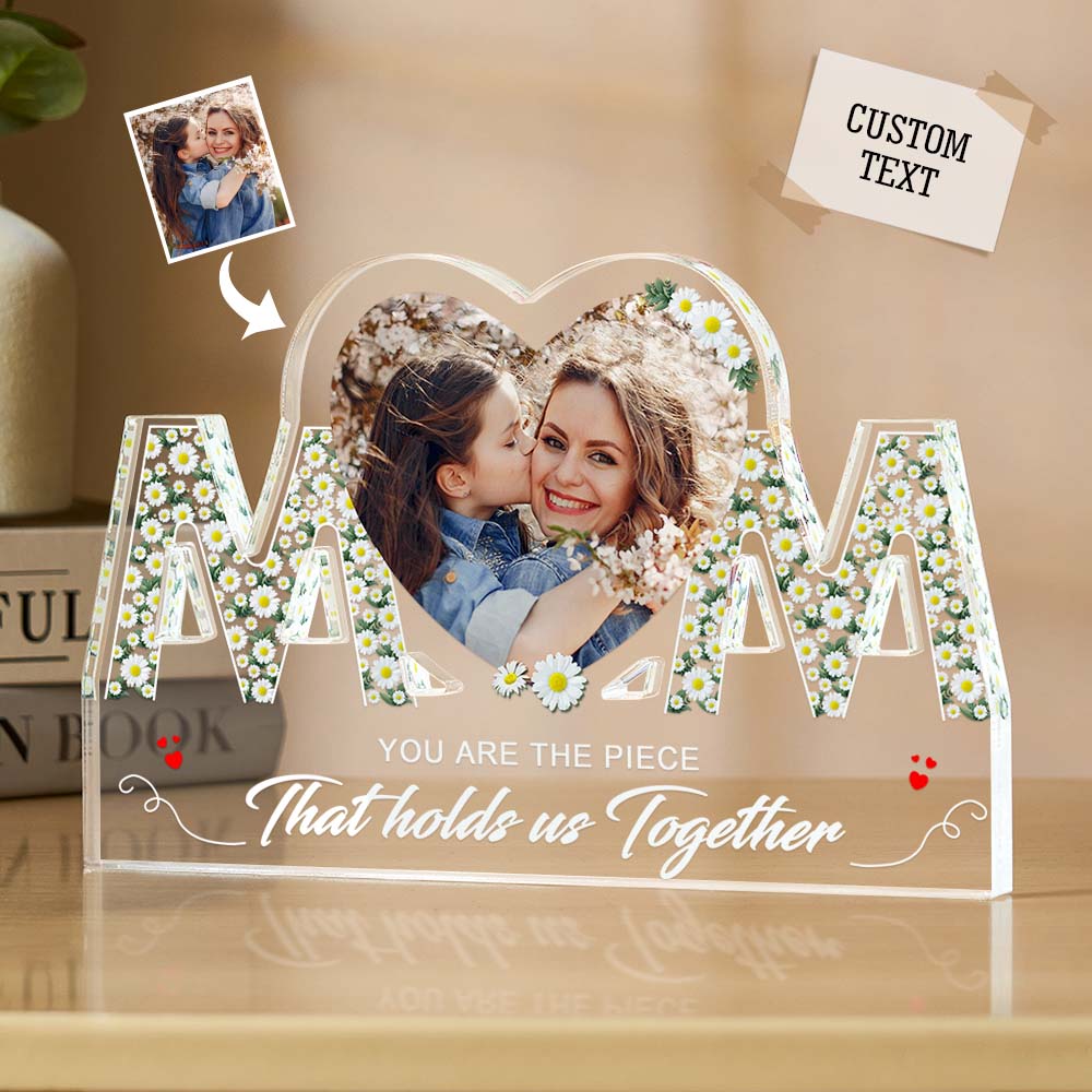 Gepersonaliseerde foto MOM-vormige acrylplaat Aangepaste huisdecoratie Moederdagcadeau