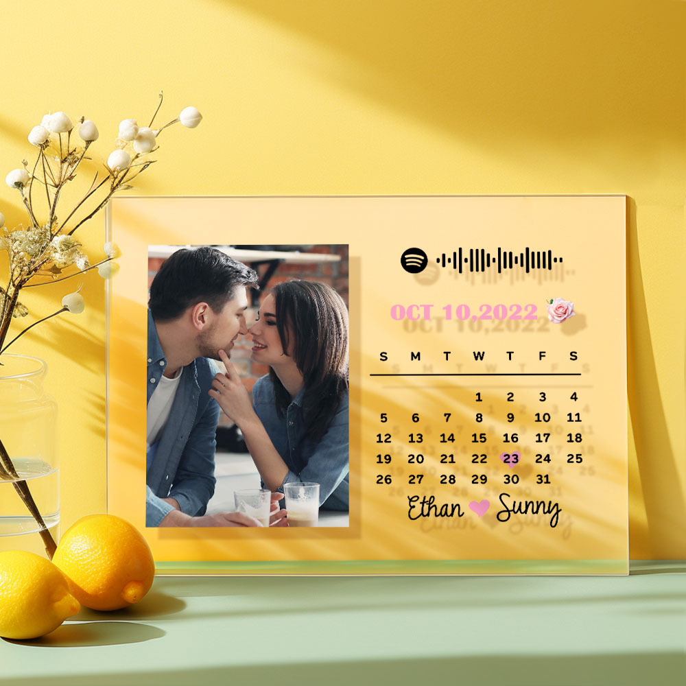 Aangepaste Fotokalender Plaque Acryl Spotify Song Decor Jubileumcadeau Voor Koppels
