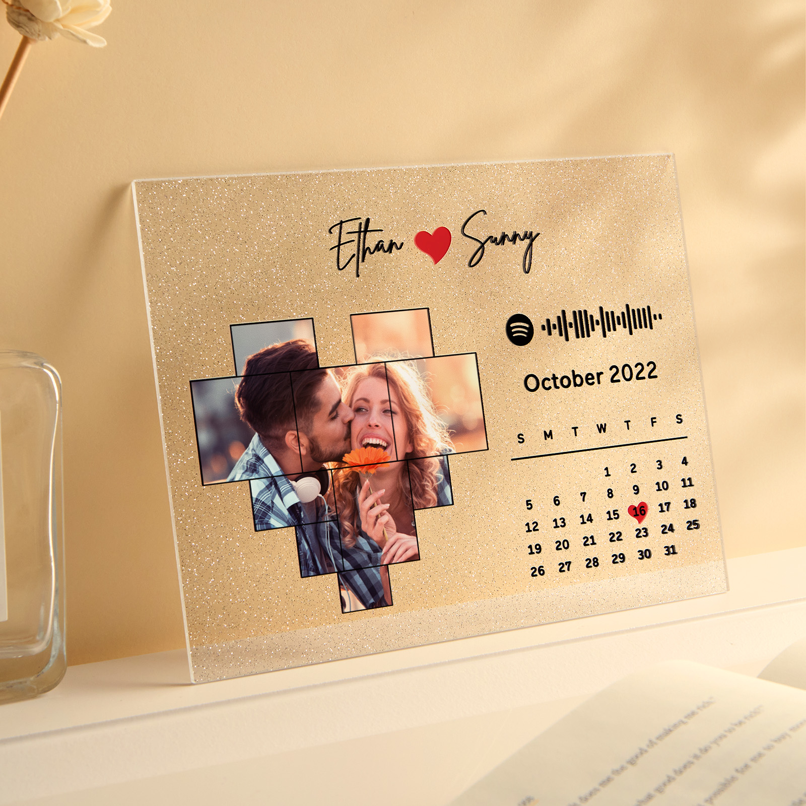 Gepersonaliseerde Fotokalender Glitter Acryl Plaquette Spotify Song Decor Jubileumcadeau