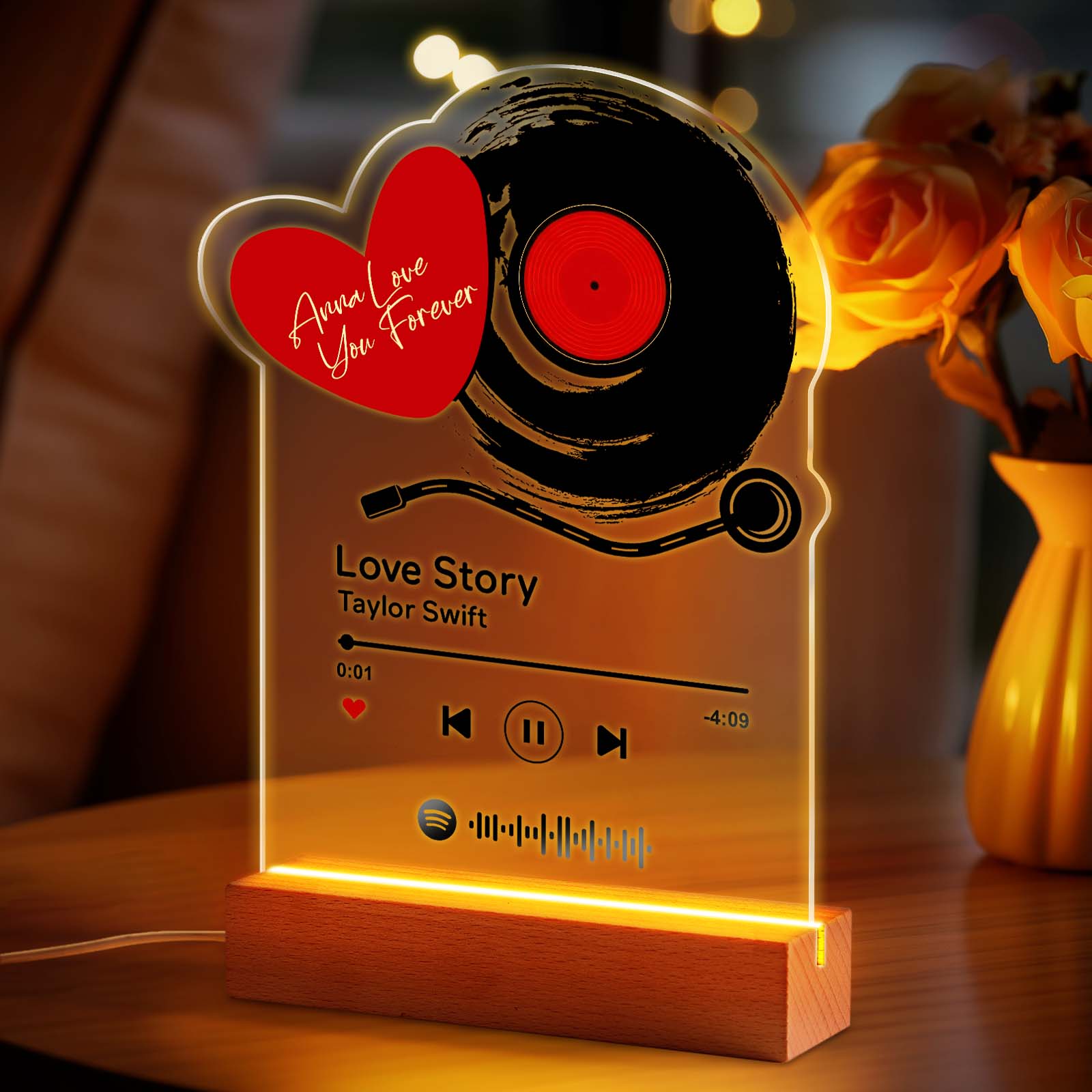 Gepersonaliseerde Romantische Liefde Records Acryl Nachtlampje Cadeau Voor Paar Home Decor