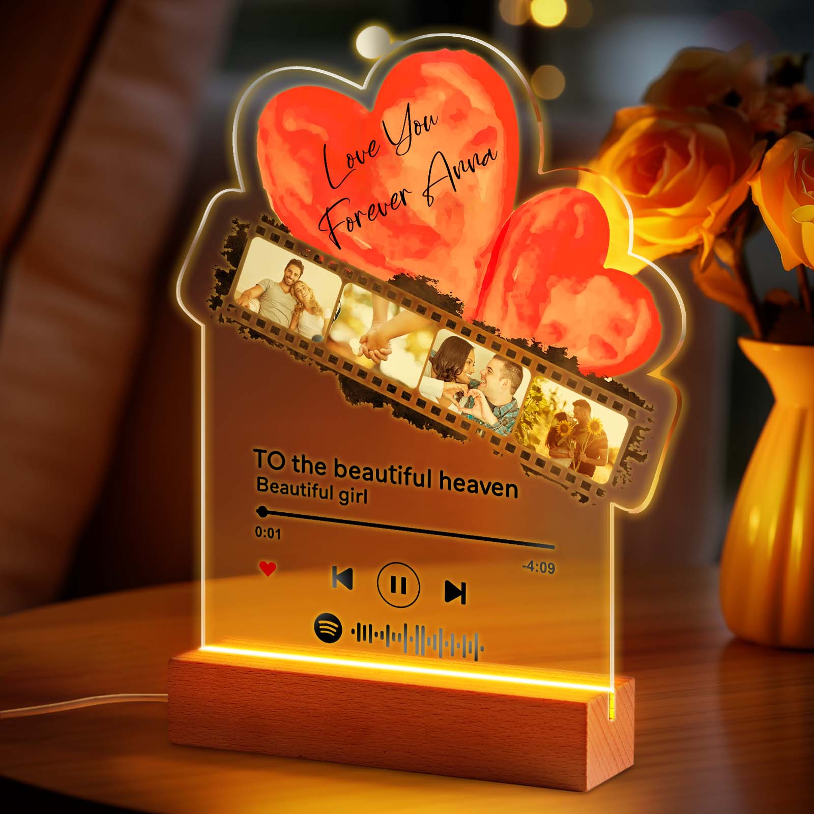 Gepersonaliseerde Romantische Liefdesfilm Acryl Nachtlampje Cadeau Voor Koppel Home Decor