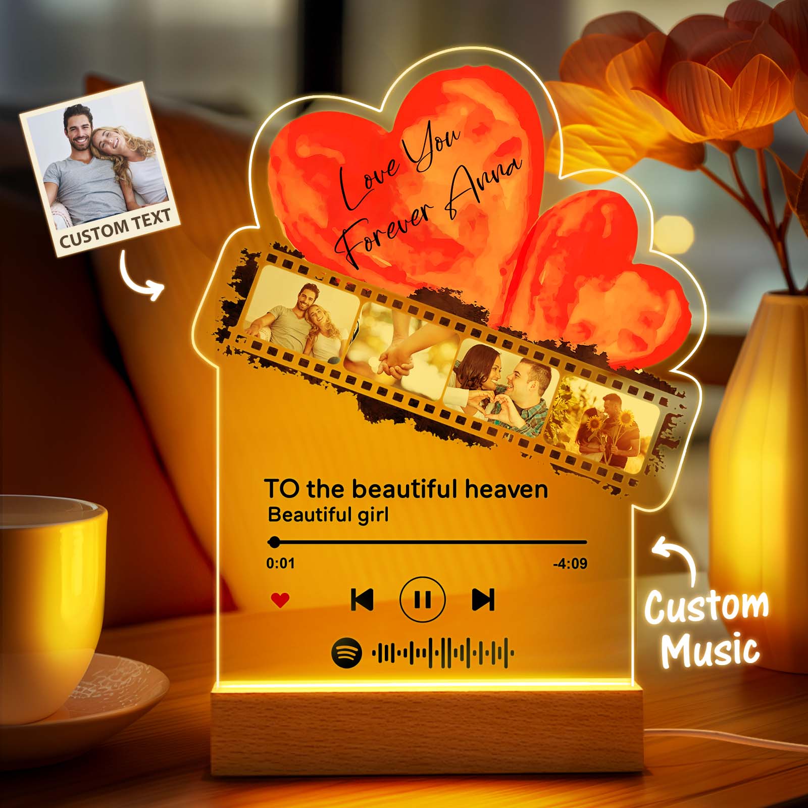 Gepersonaliseerde Romantische Liefdesfilm Acryl Nachtlampje Cadeau Voor Koppel Home Decor