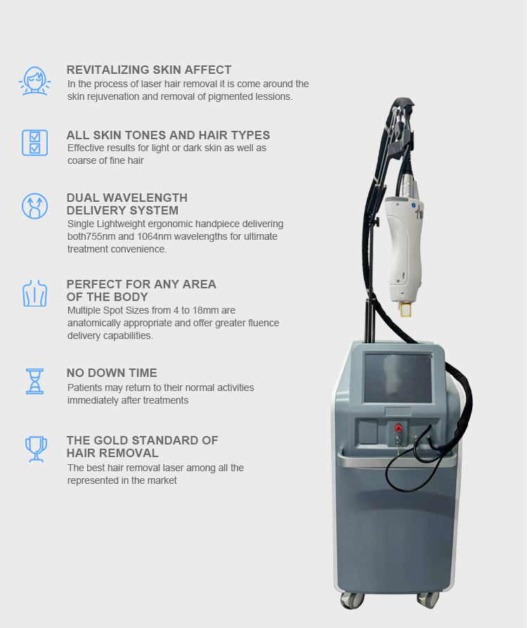 Alexandrite Hair Removal Machine Long Pulse Laser for Hair Removal Hemangioma Blood Veins Vascular Skin Rejuvenation